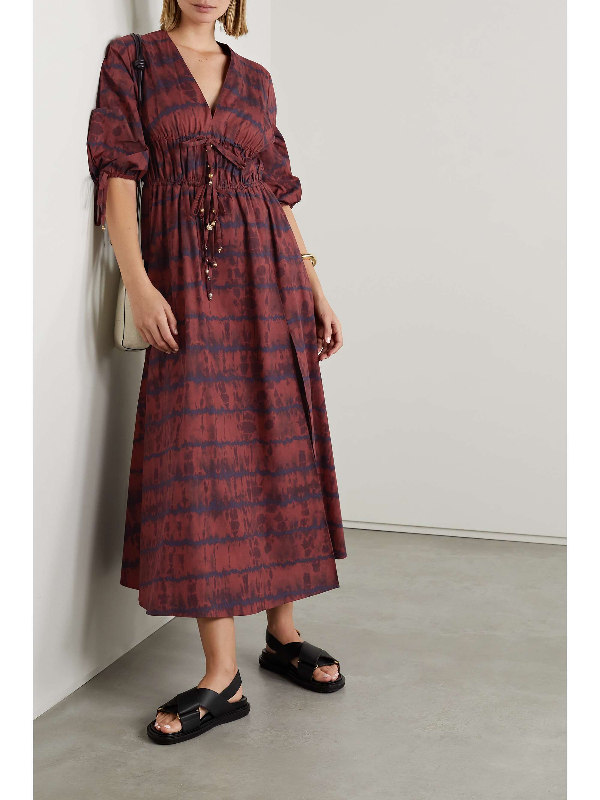 ALTUZARRA Donrine embellished ruched tie-dyed cotton-blend poplin midi dress