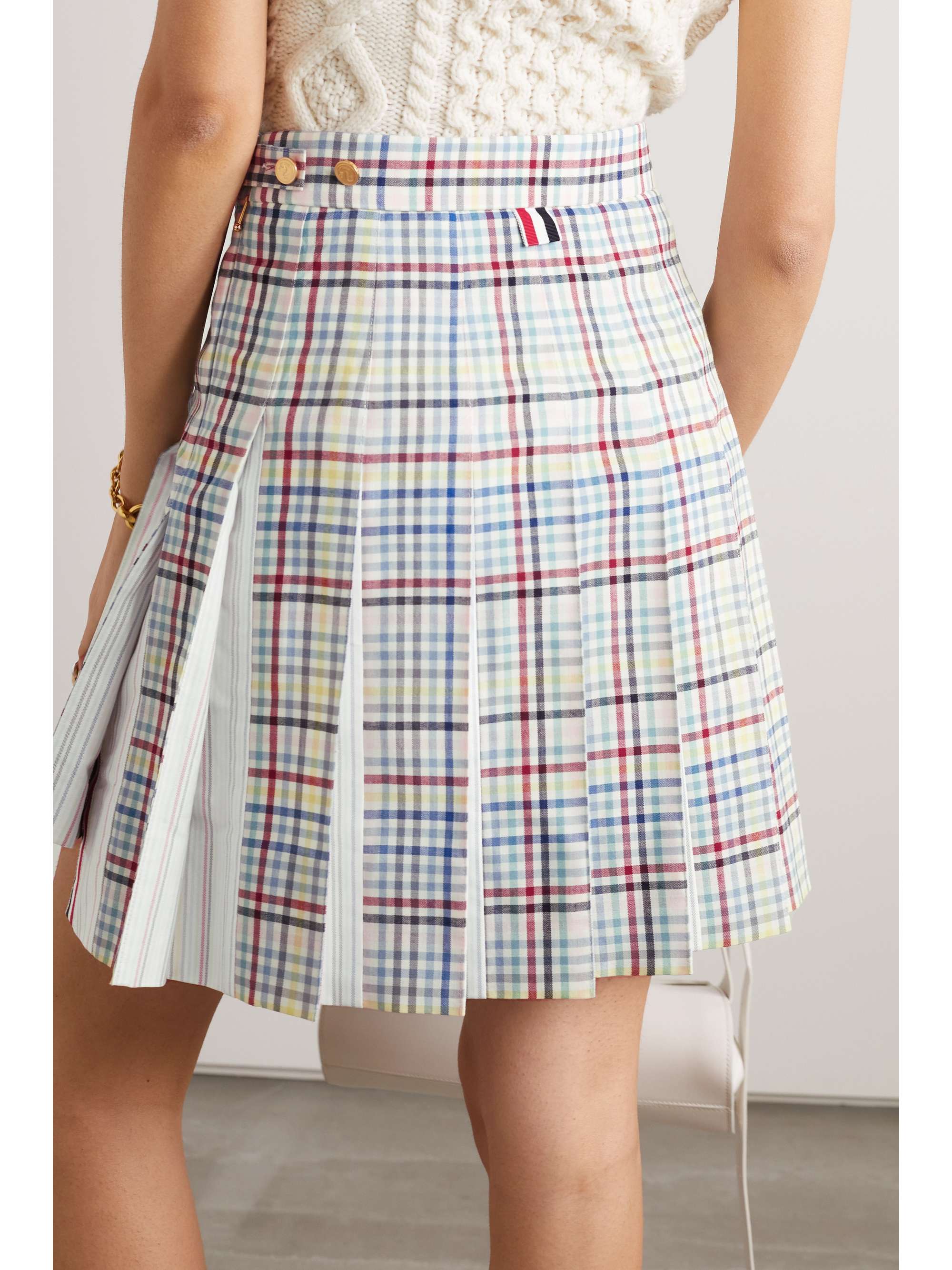 THOM BROWNE Pleated checked wool mini skirt