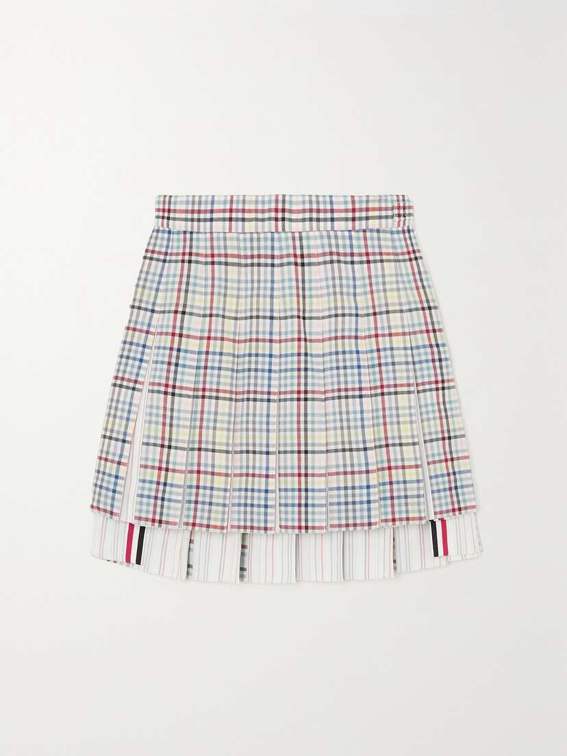 Thom Browne Pleated Checked Wool Mini Skirt