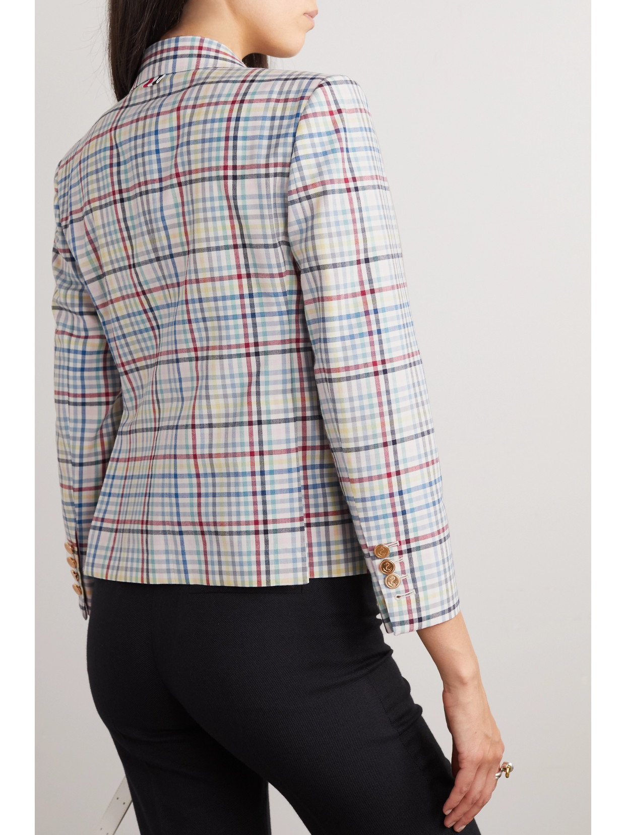 Shop Thom Browne Cropped Checked Wool-canvas Blazer In White