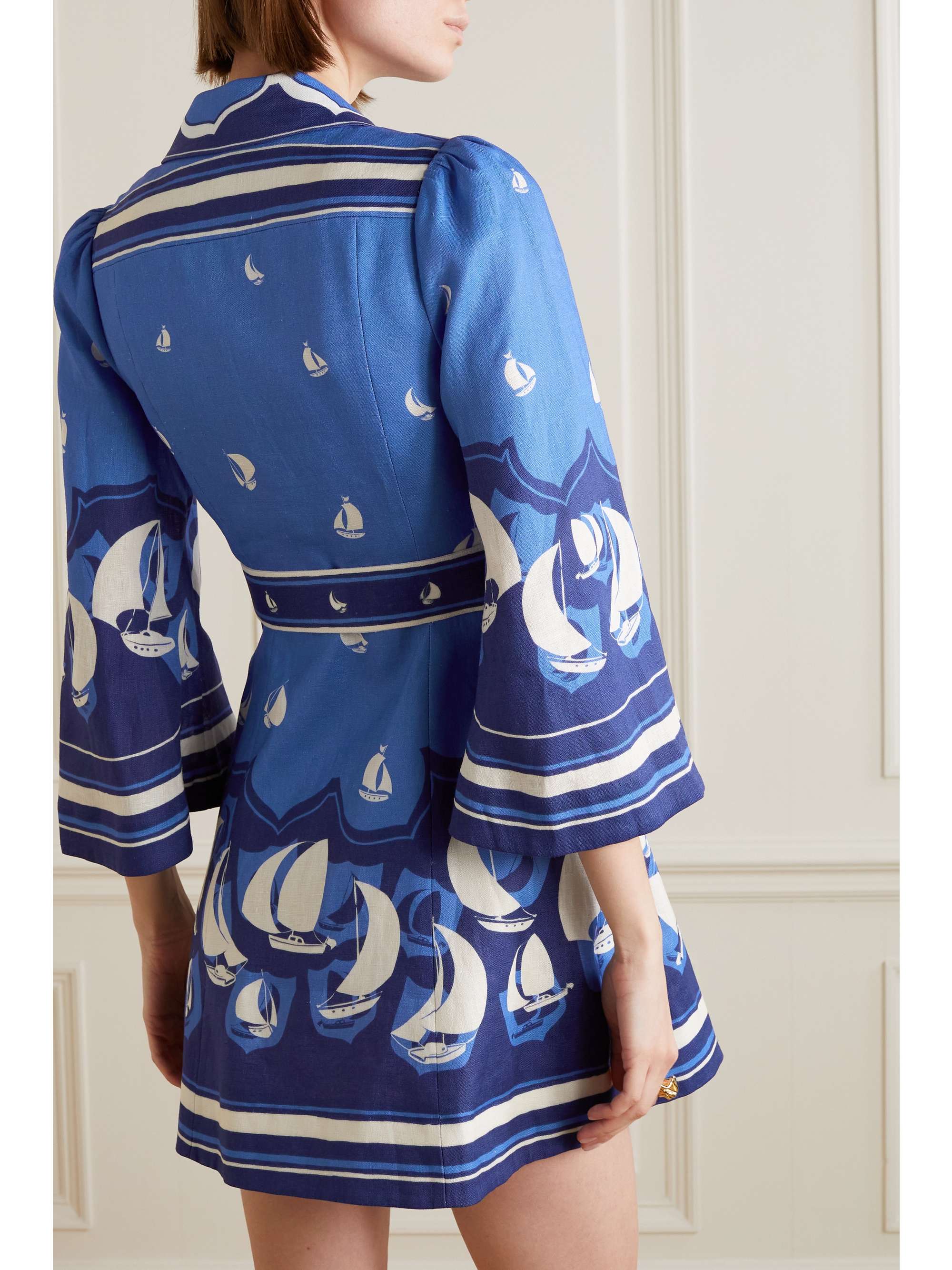 ZIMMERMANN High Tide belted printed linen mini dress NETAPORTER