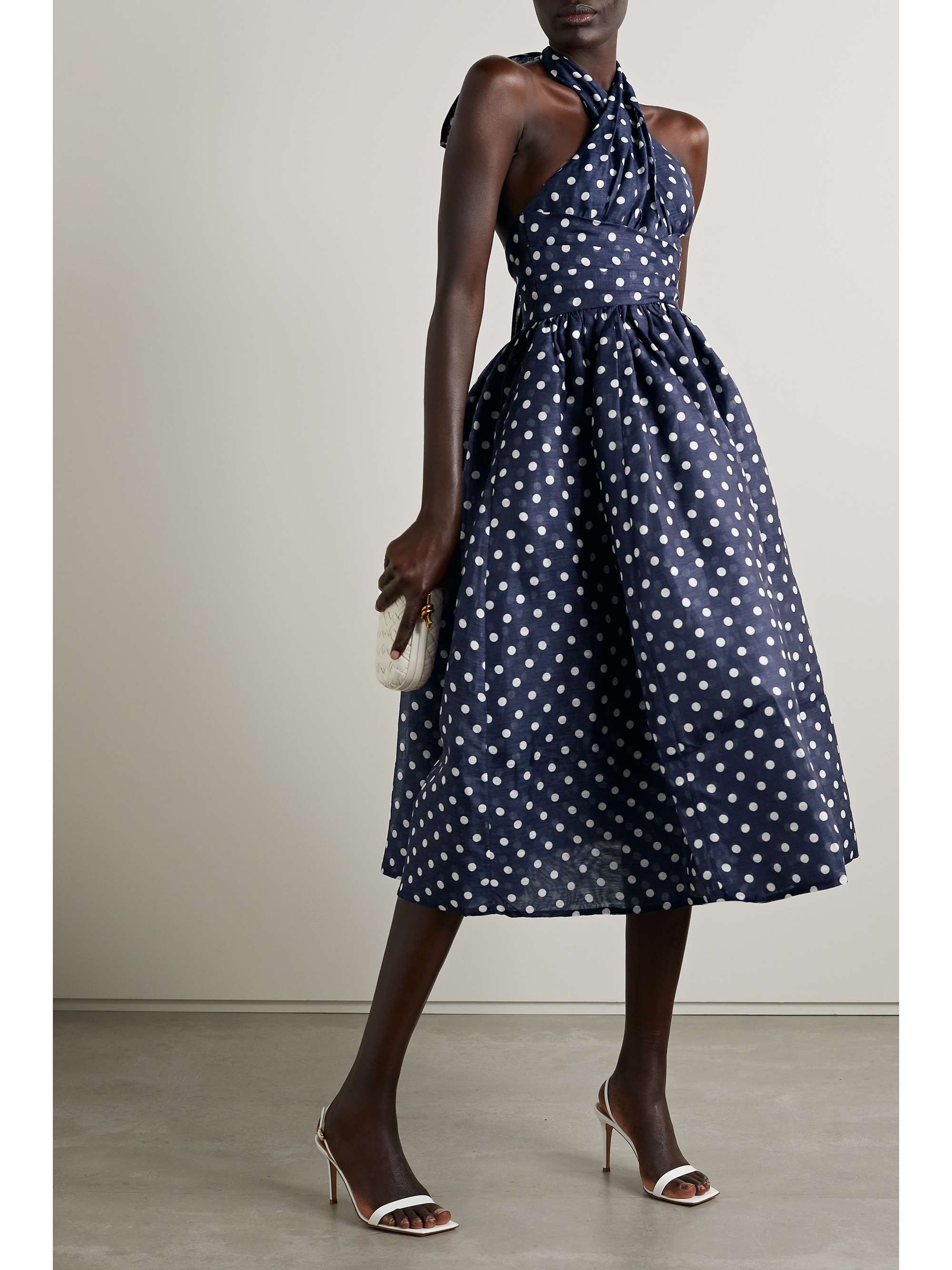 ZIMMERMANN High Tide polka-dot linen and silk-blend halterneck midi dress |  NET-A-PORTER