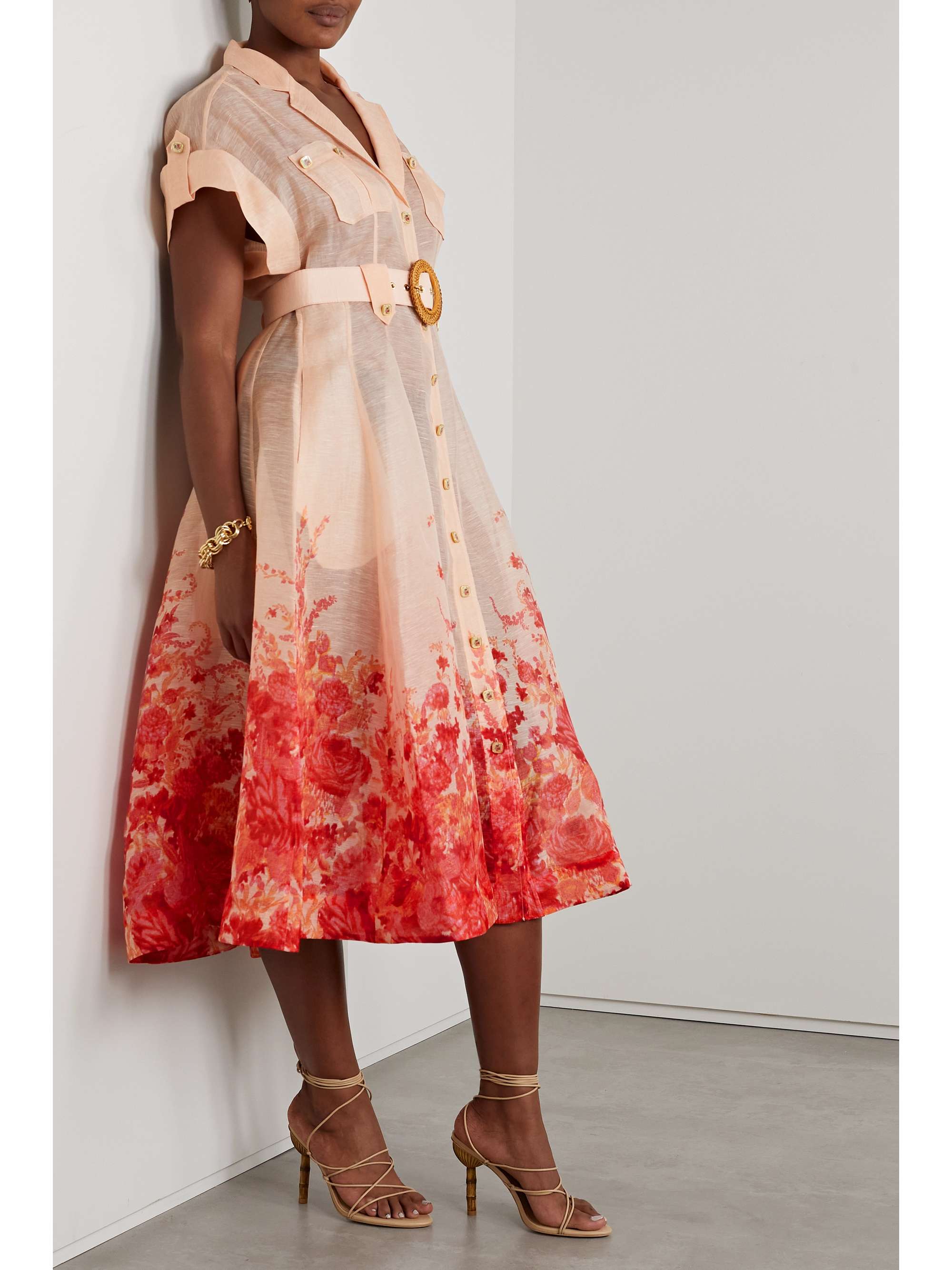 ZIMMERMANN High Tide belted floral-print linen and silk-blend midi dress |  NET-A-PORTER