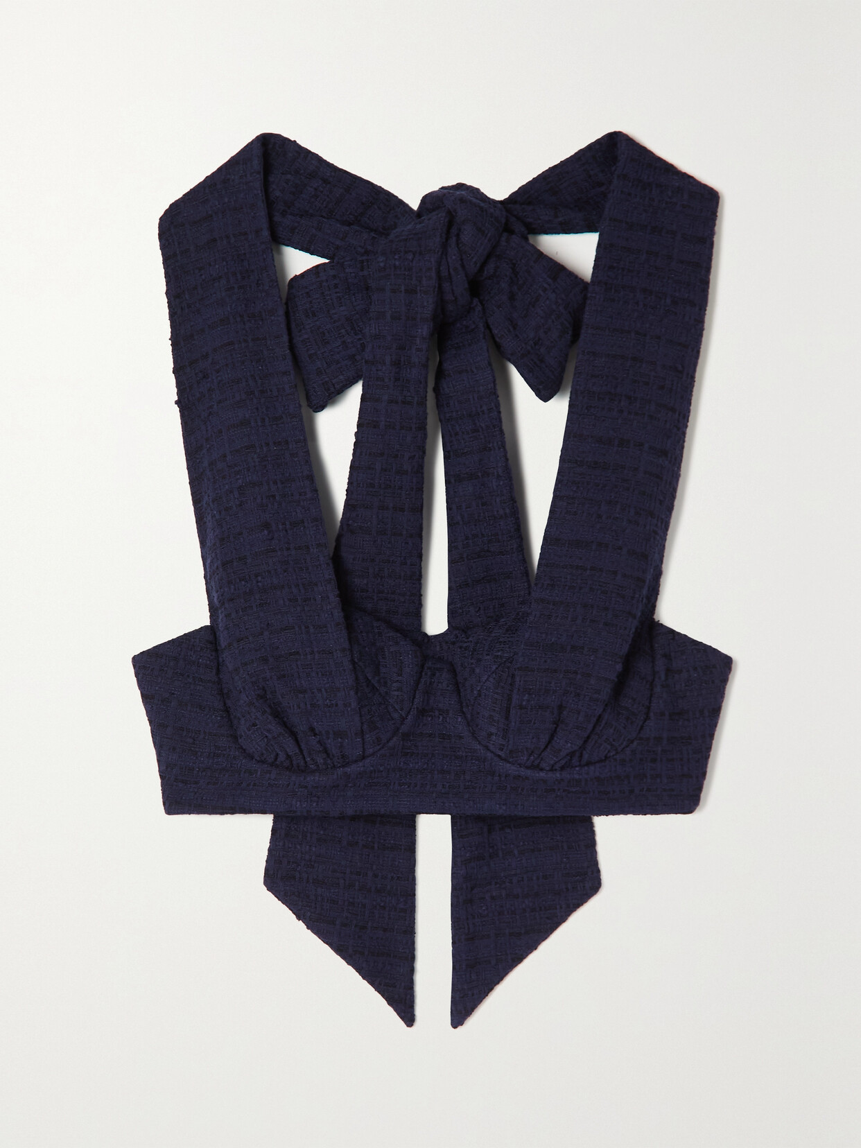 Zimmermann High Tide Cropped Halterneck Cotton-blend Tweed Top