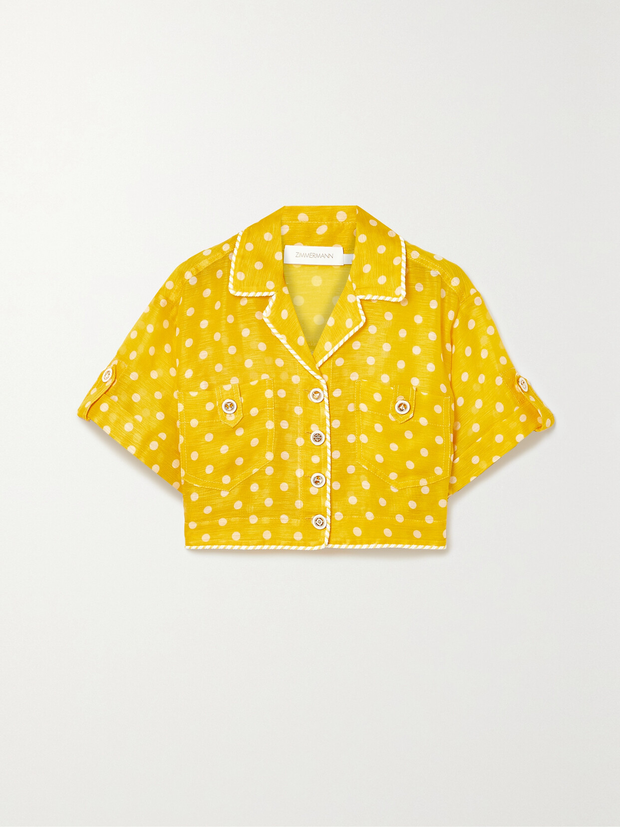 Zimmermann High Tide Polka Dot-print Voile Cropped Top In Yellow
