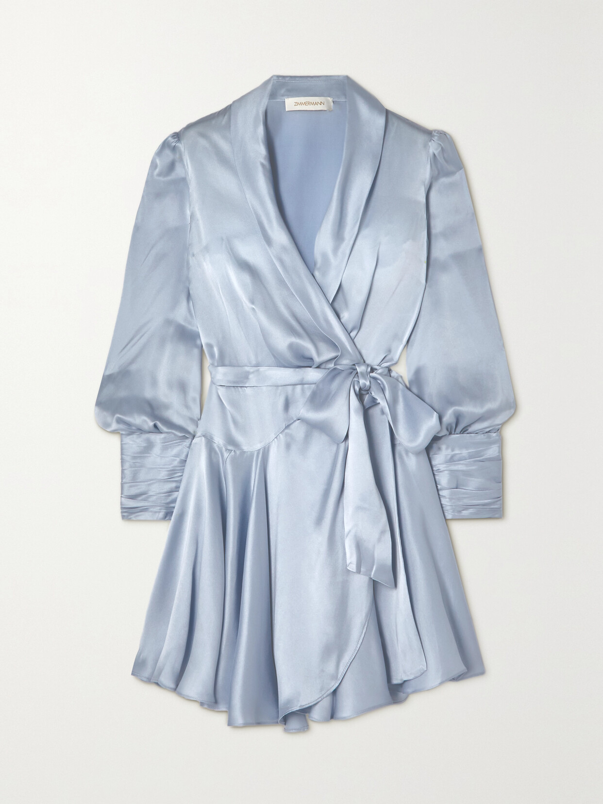 Zimmermann Silk Satin Mini Wrap Dress In Blue
