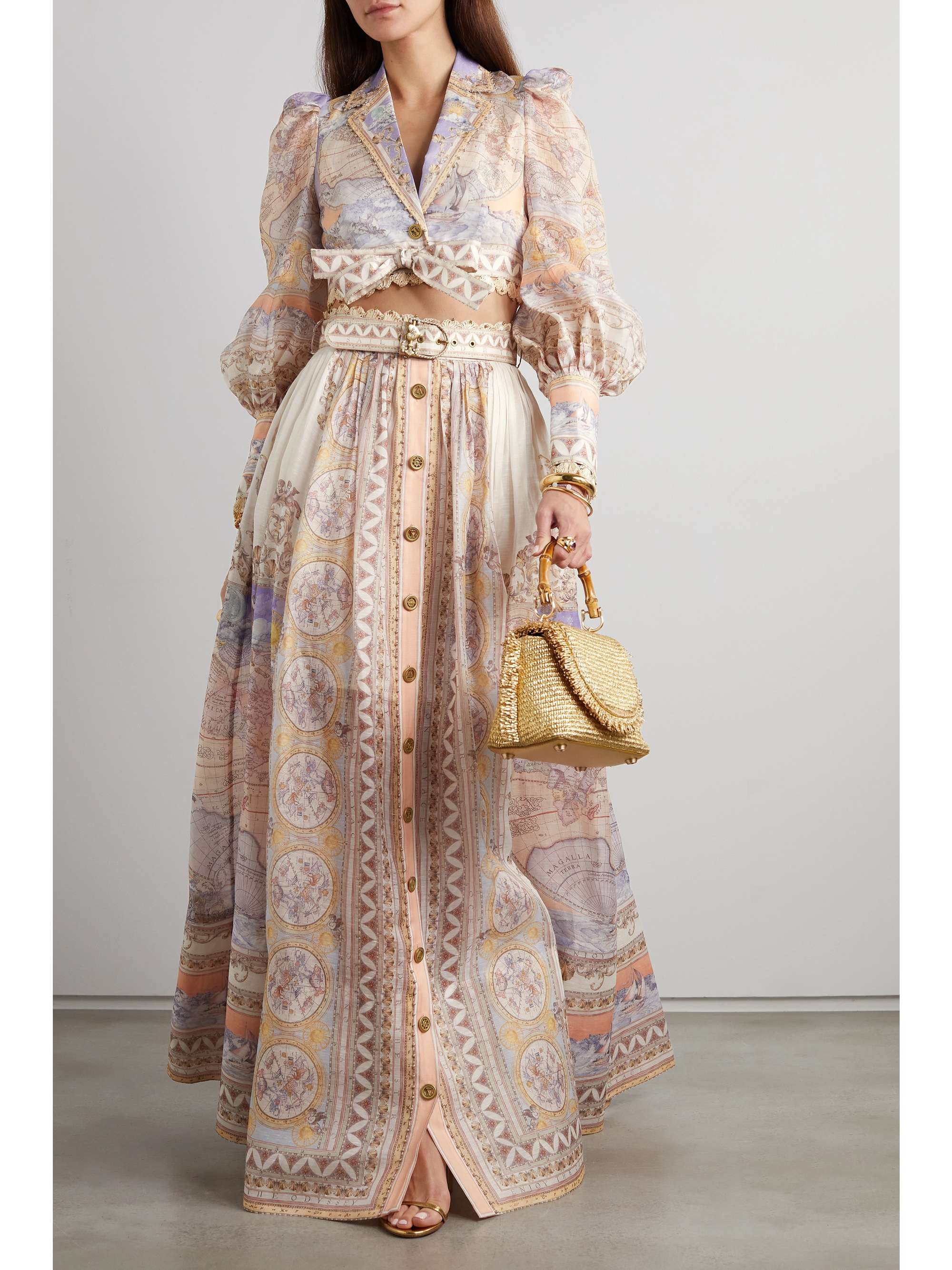 ZIMMERMANN High Tide cropped printed linen and silkblend shirt NETA