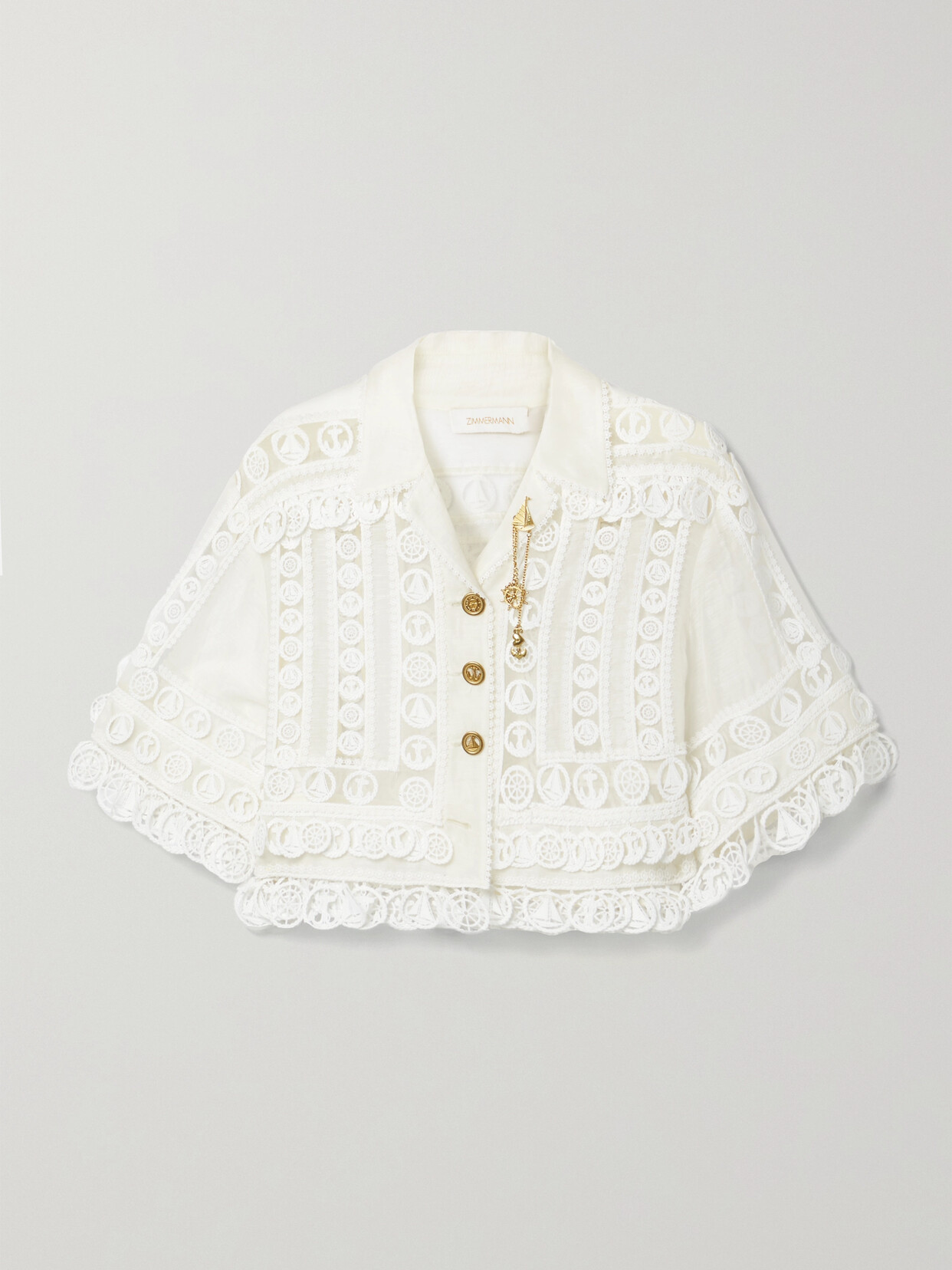 Zimmermann High Tide Cropped Appliquéd Crochet And Linen Jacket - Cream