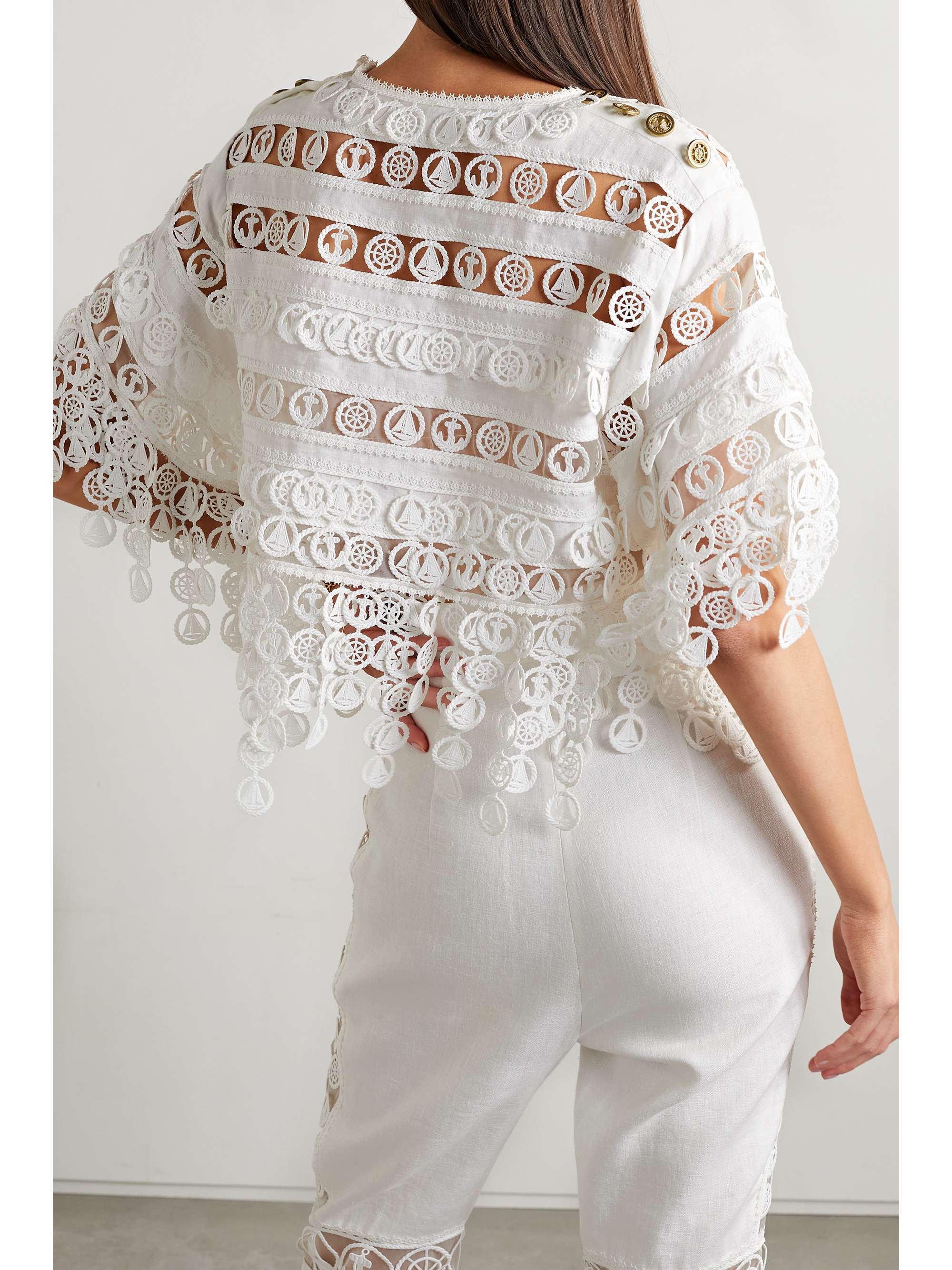ZIMMERMANN High Tide cropped crochet and linen top