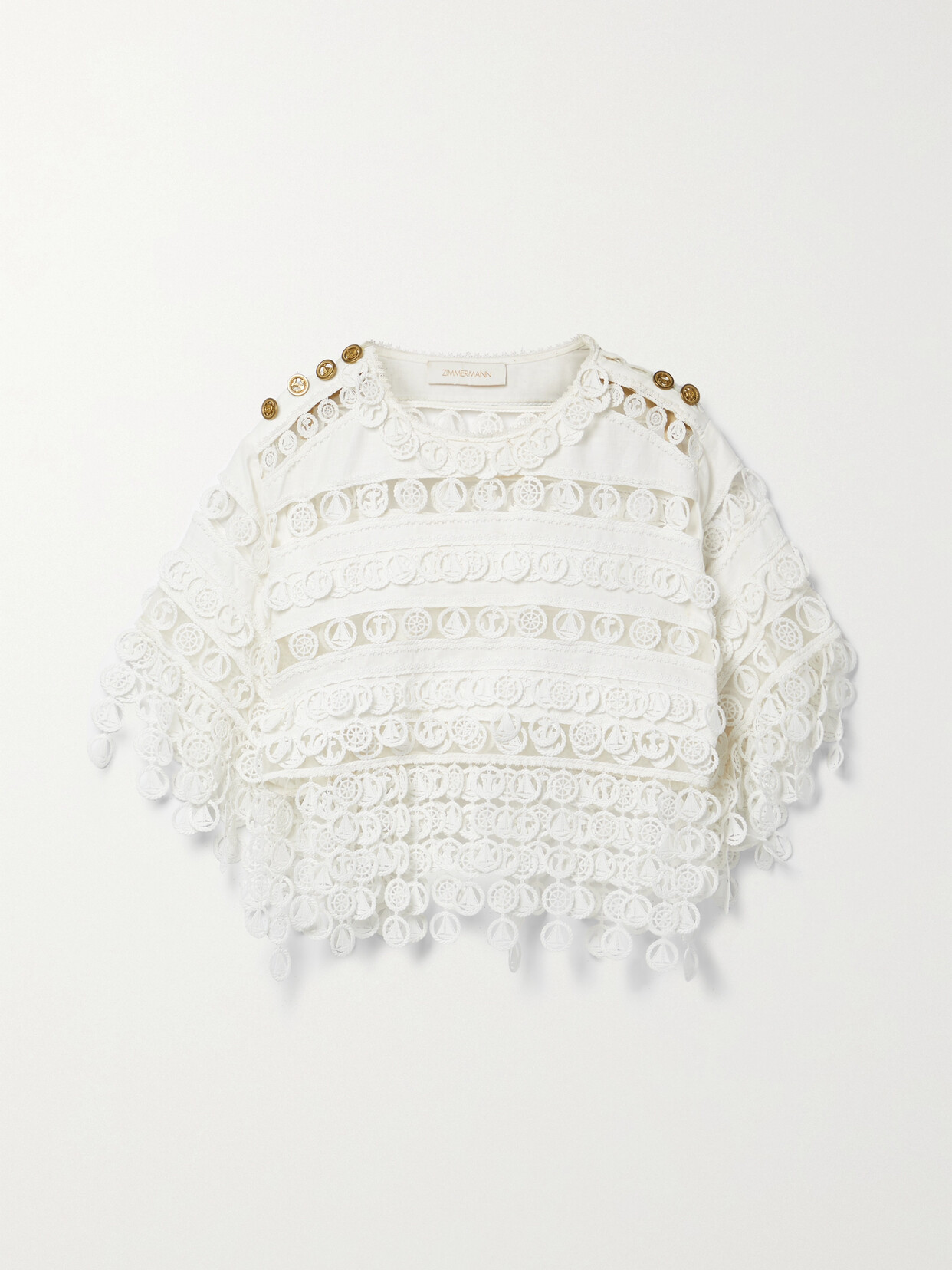 ZIMMERMANN HIGH TIDE CROPPED CROCHET AND LINEN TOP