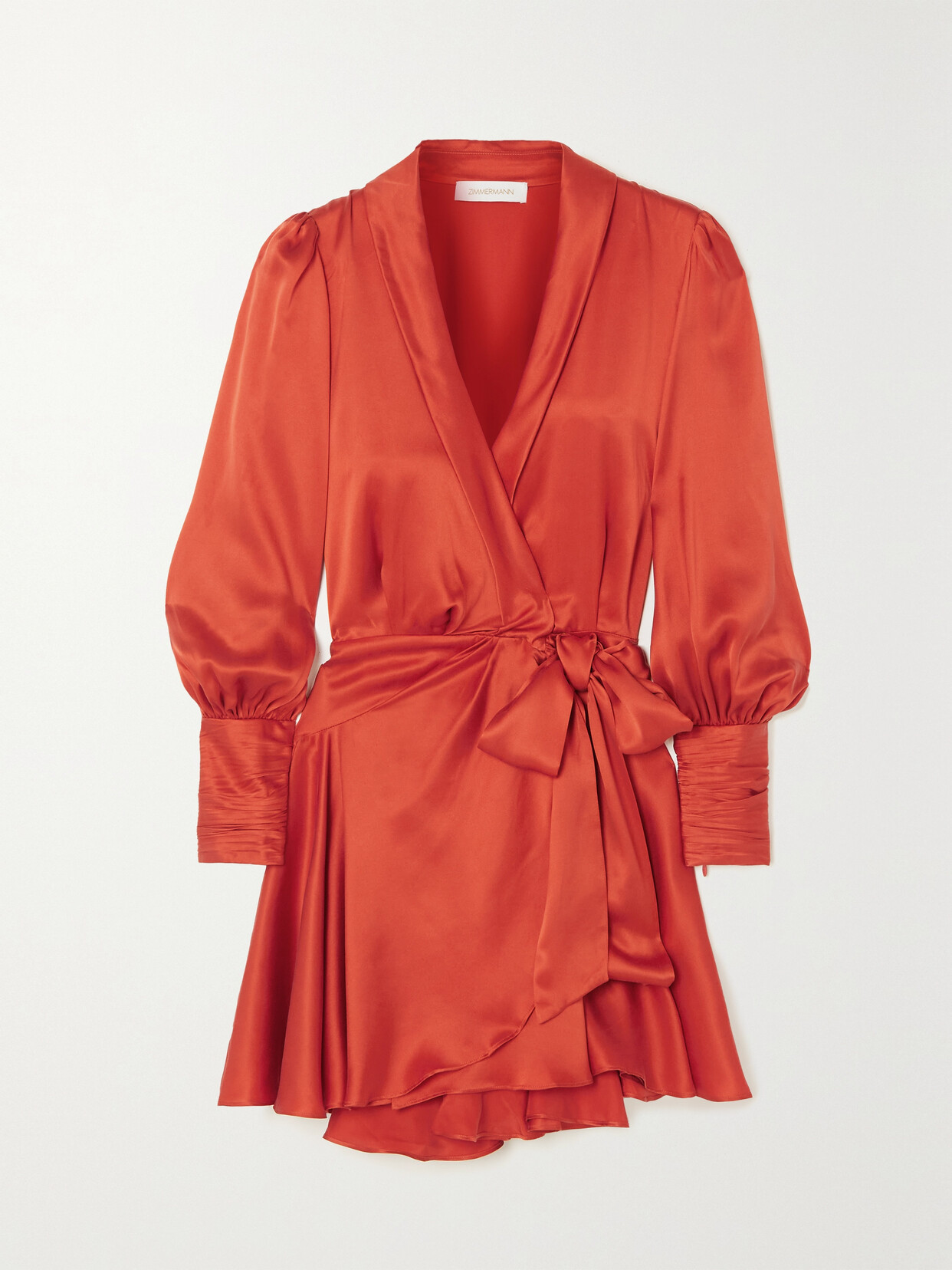 Zimmermann - Ruffled Silk-satin Mini Wrap Dress - Red