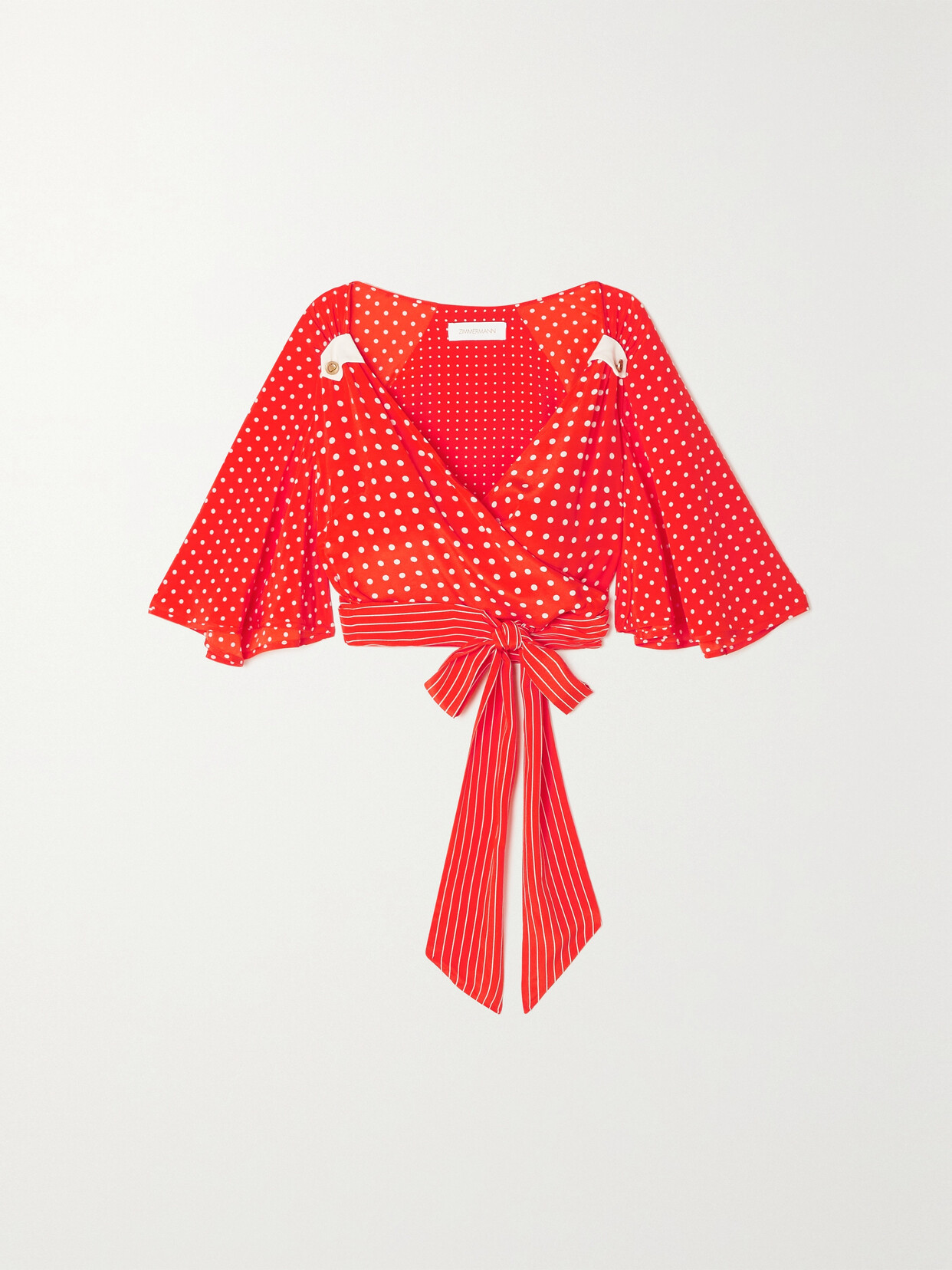 Zimmermann - Cropped Polka-dot Silk-satin Wrap Top - Red