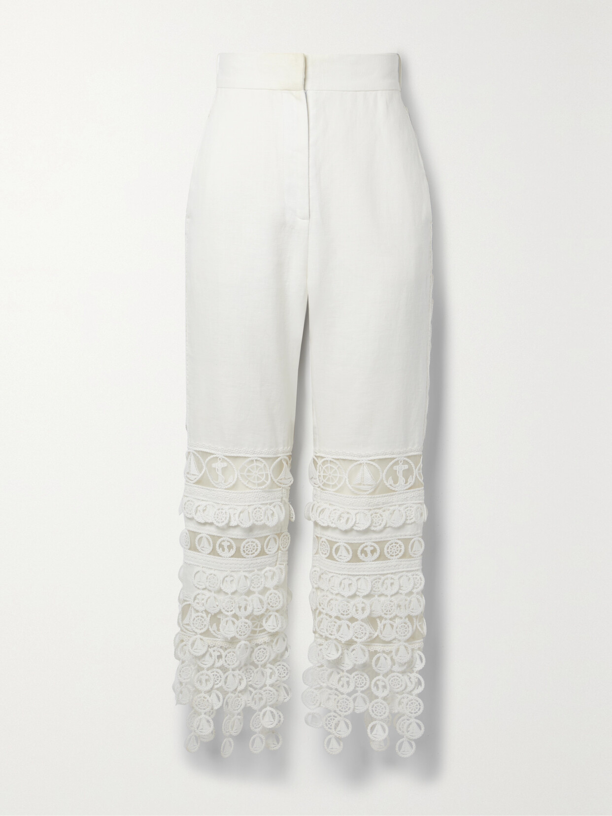 ZIMMERMANN HIGH TIDE CROCHET AND LINEN SKINNY PANTS