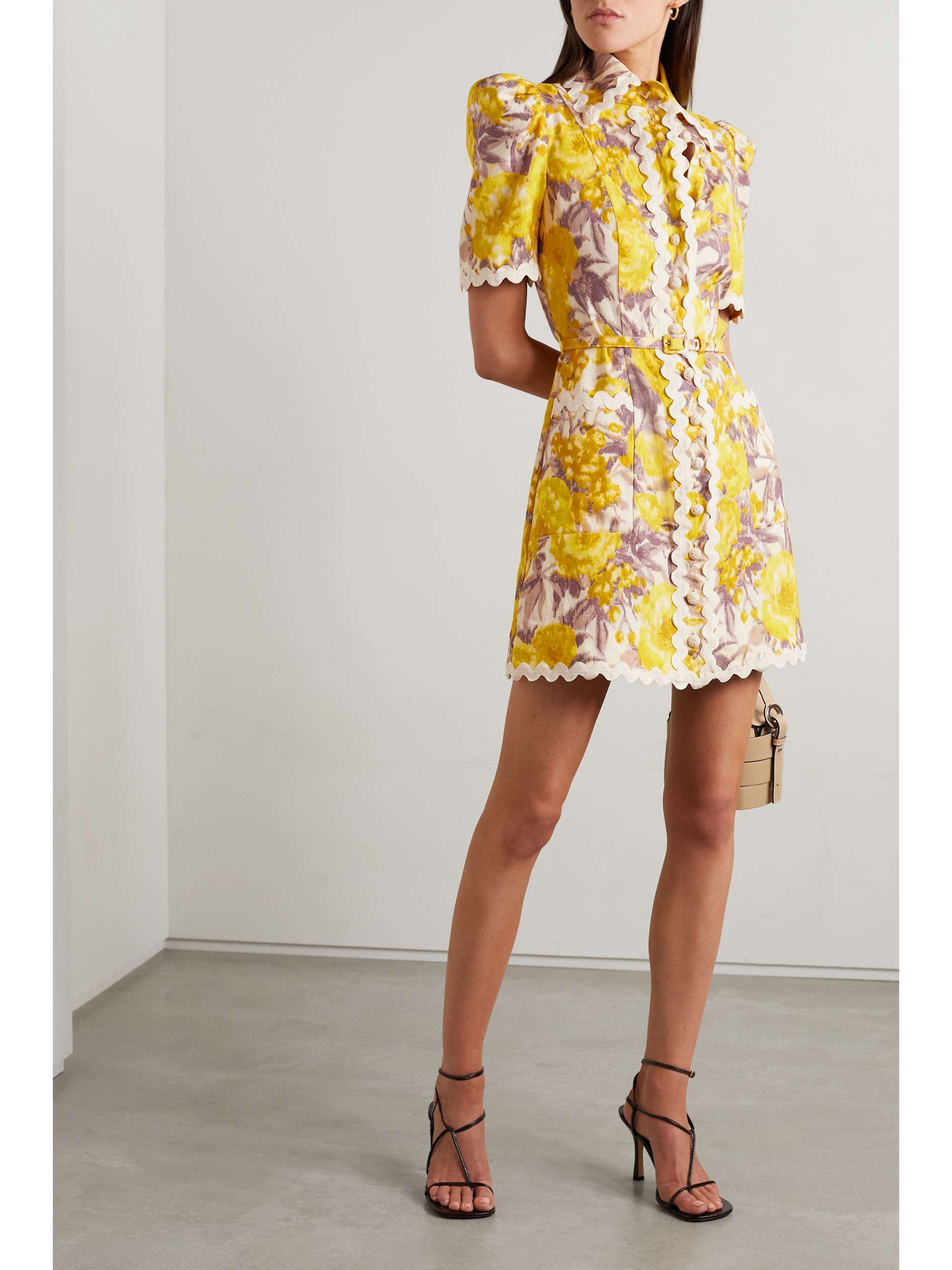 ZIMMERMANN High Tide belted ric ractrimmed floralprint linen mini