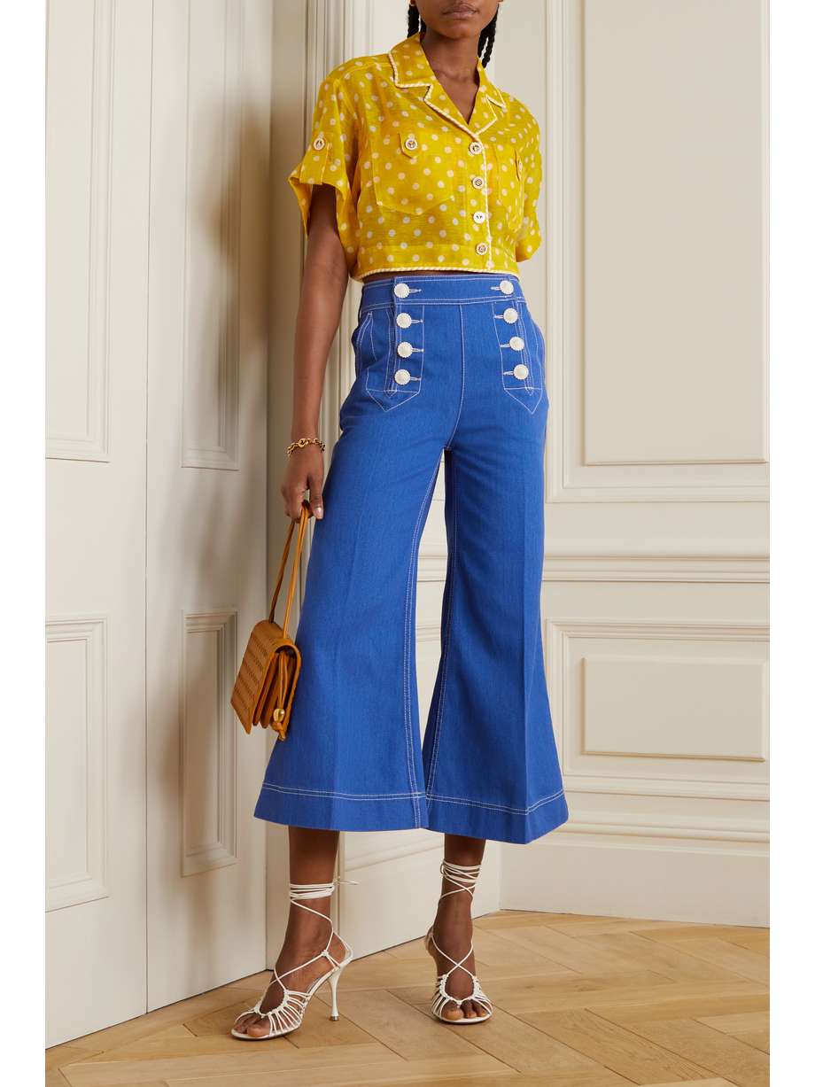 Zimmermann High Tide Cropped High-waisted Wide-leg Jeans In Blue