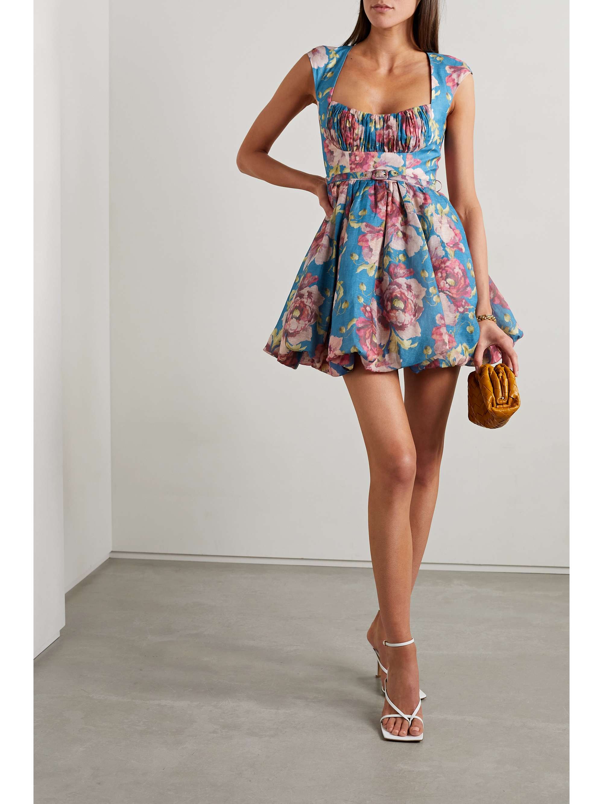 High Tide belted floral-print silk and linen-blend mini dress
