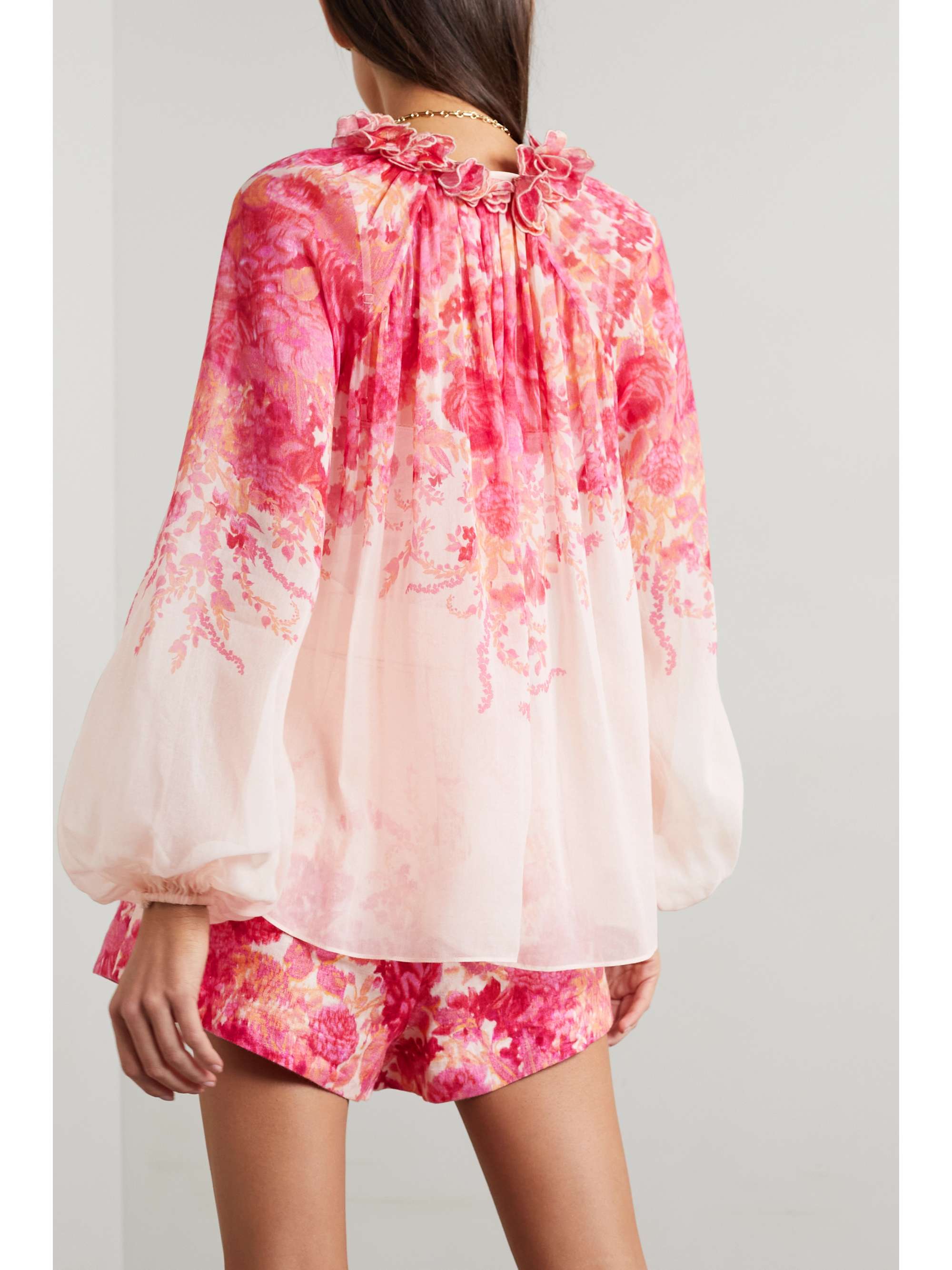 ZIMMERMANN High Tide appliquéd floral-print cotton and silk-blend blouse |  NET-A-PORTER