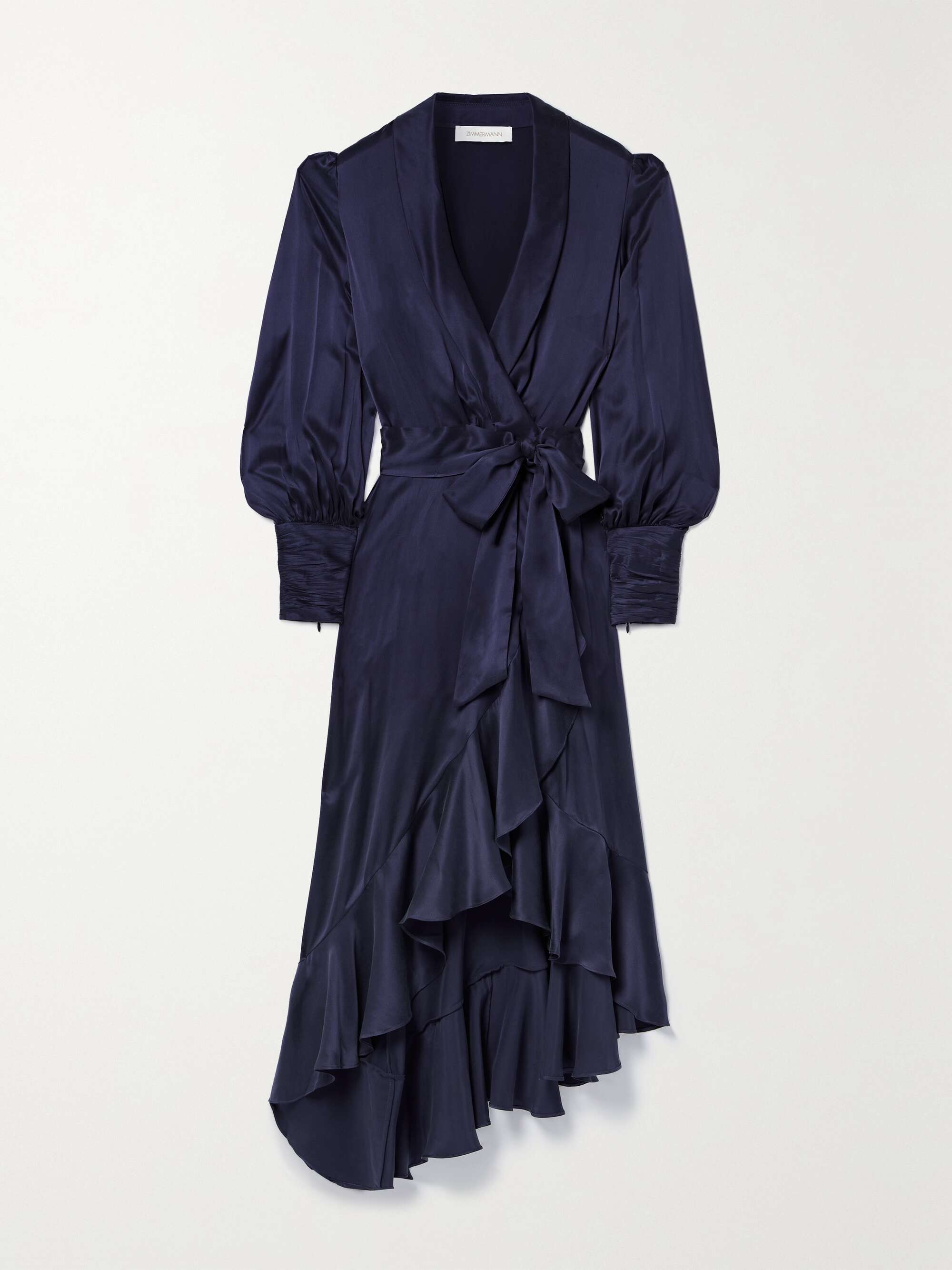 ZIMMERMANN Asymmetric ruffled silk-satin midi wrap dress | NET-A-PORTER