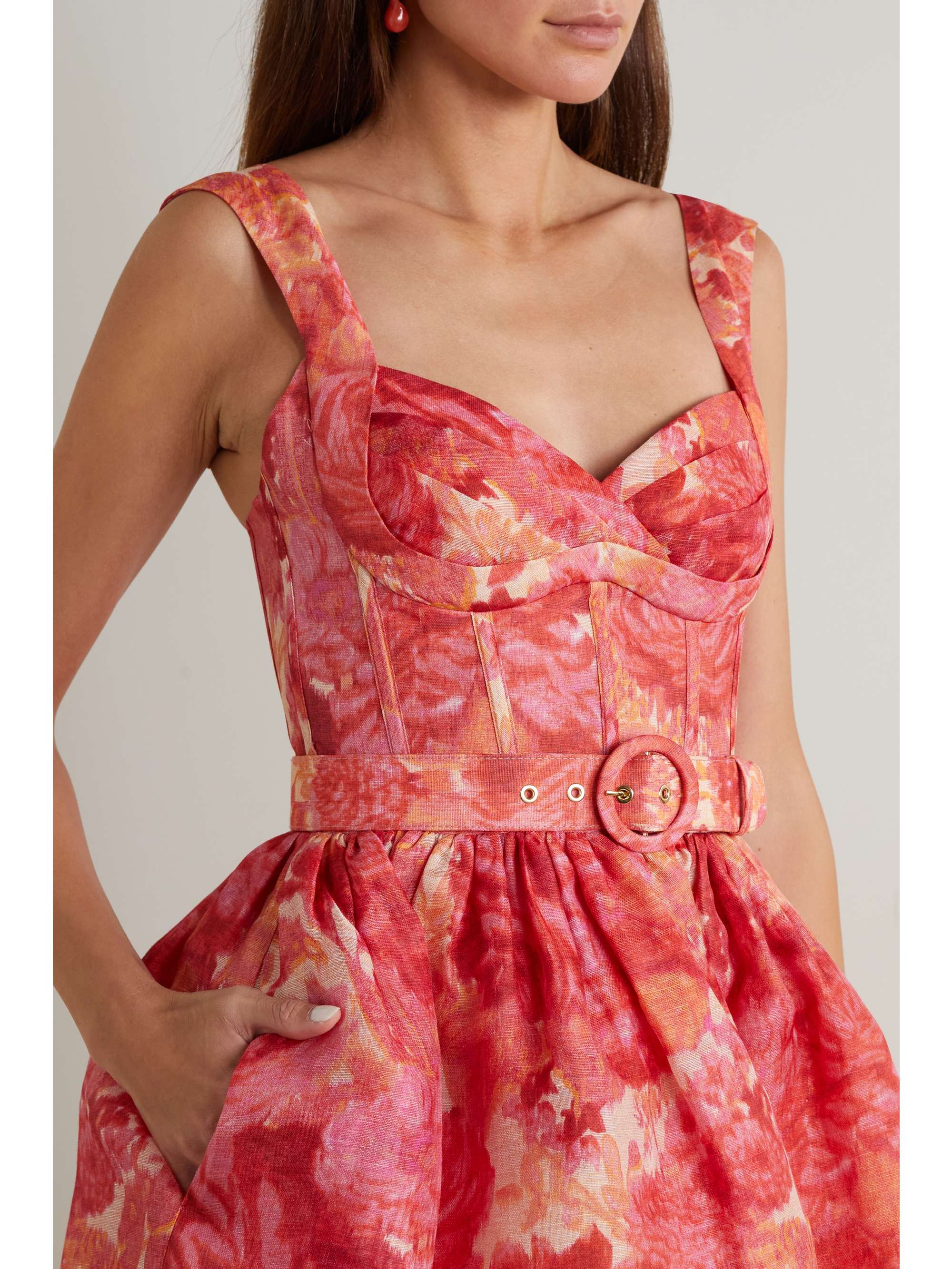 Pink High Tide floral-print linen and silk-blend mini dress