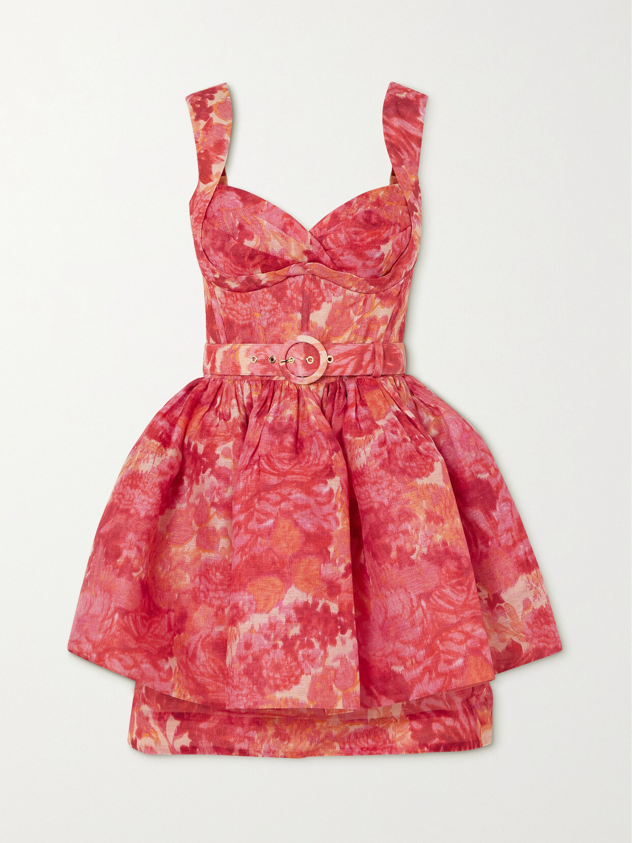 Zimmermann High Tide Floral-print Linen And Silk-blend Mini Dress In Pink Ikat Floral