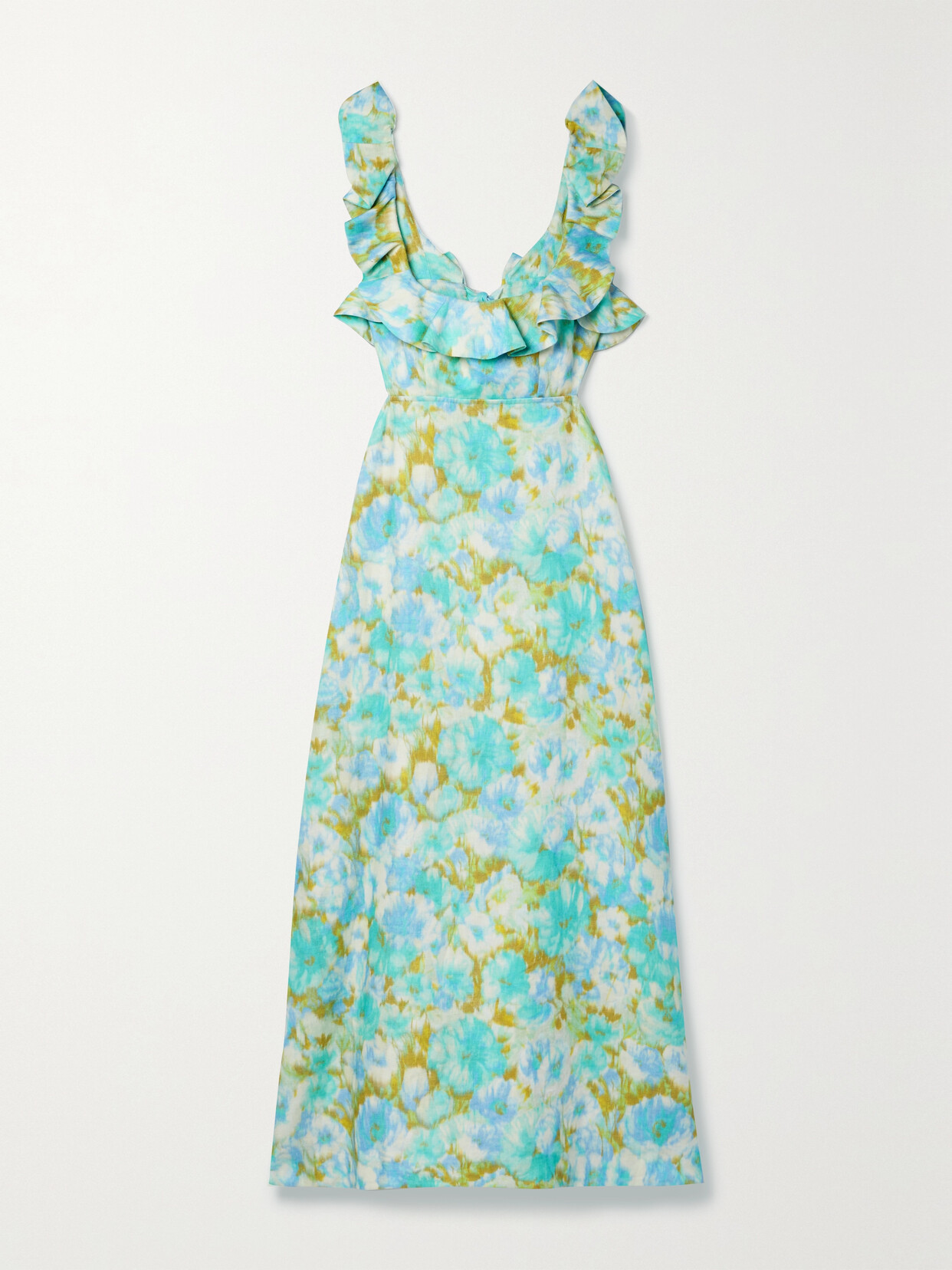 Zimmermann - High Tide Open-back Ruffled Floral-print Linen Midi Dress - Green 22 Awaiting product image