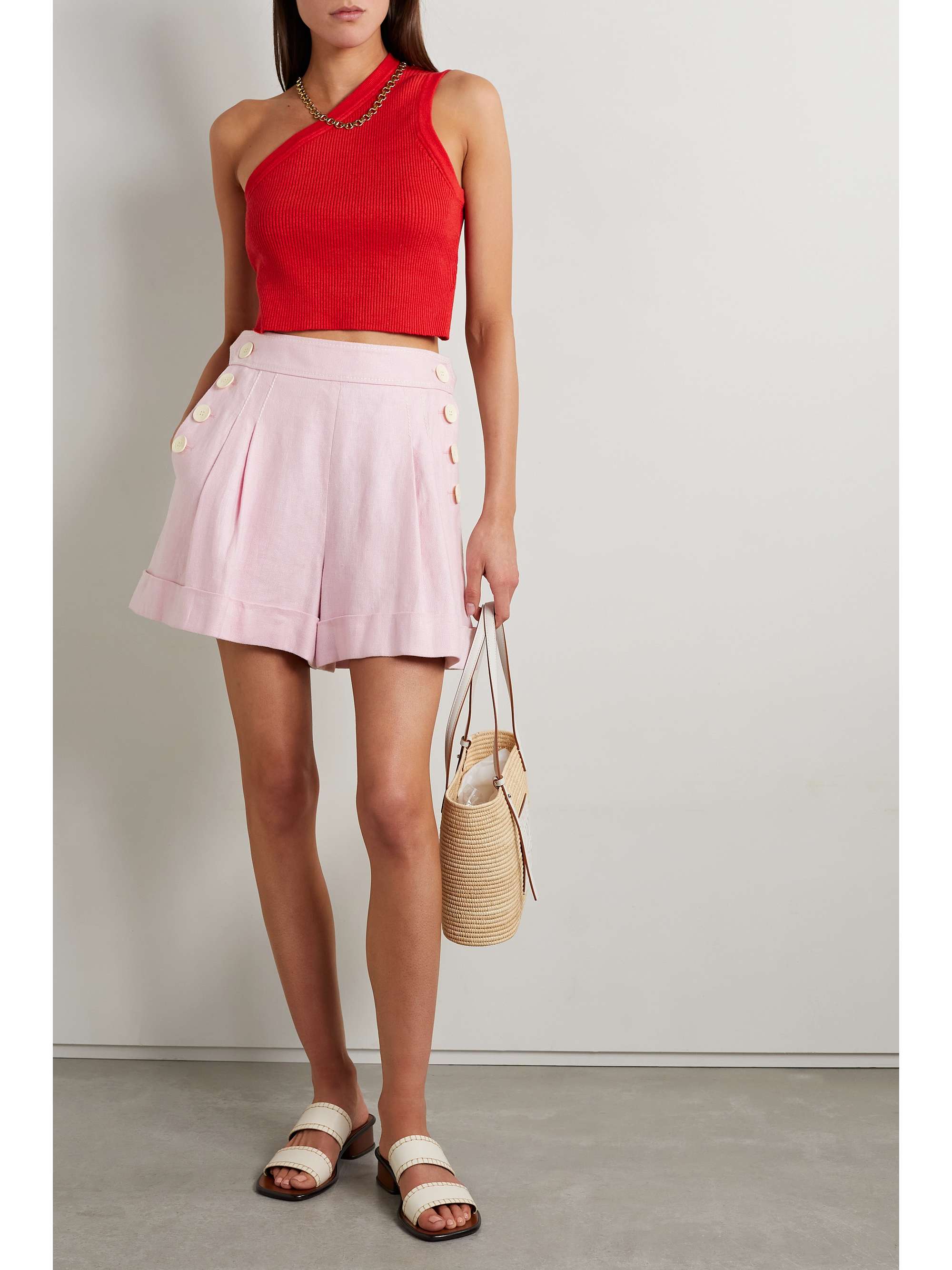 ZIMMERMANN High Tide button-embellished pleated linen shorts