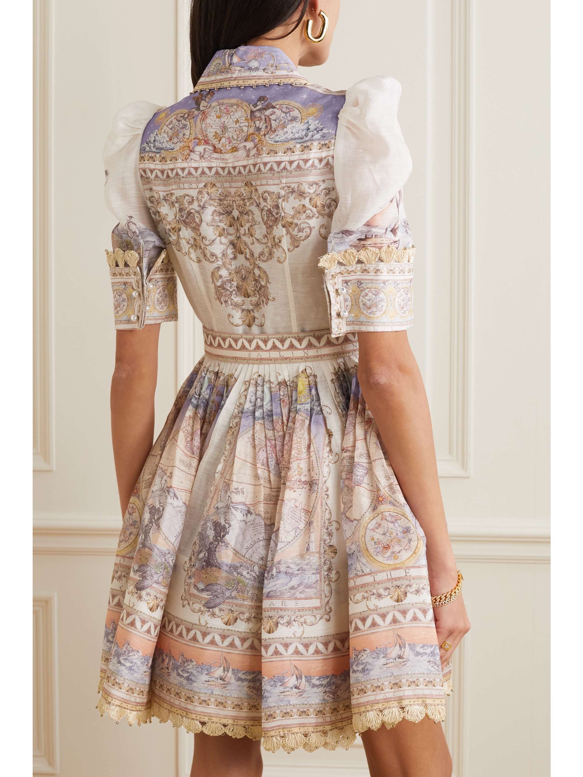 ZIMMERMANN High Tide belted embellished printed linen and silkblend