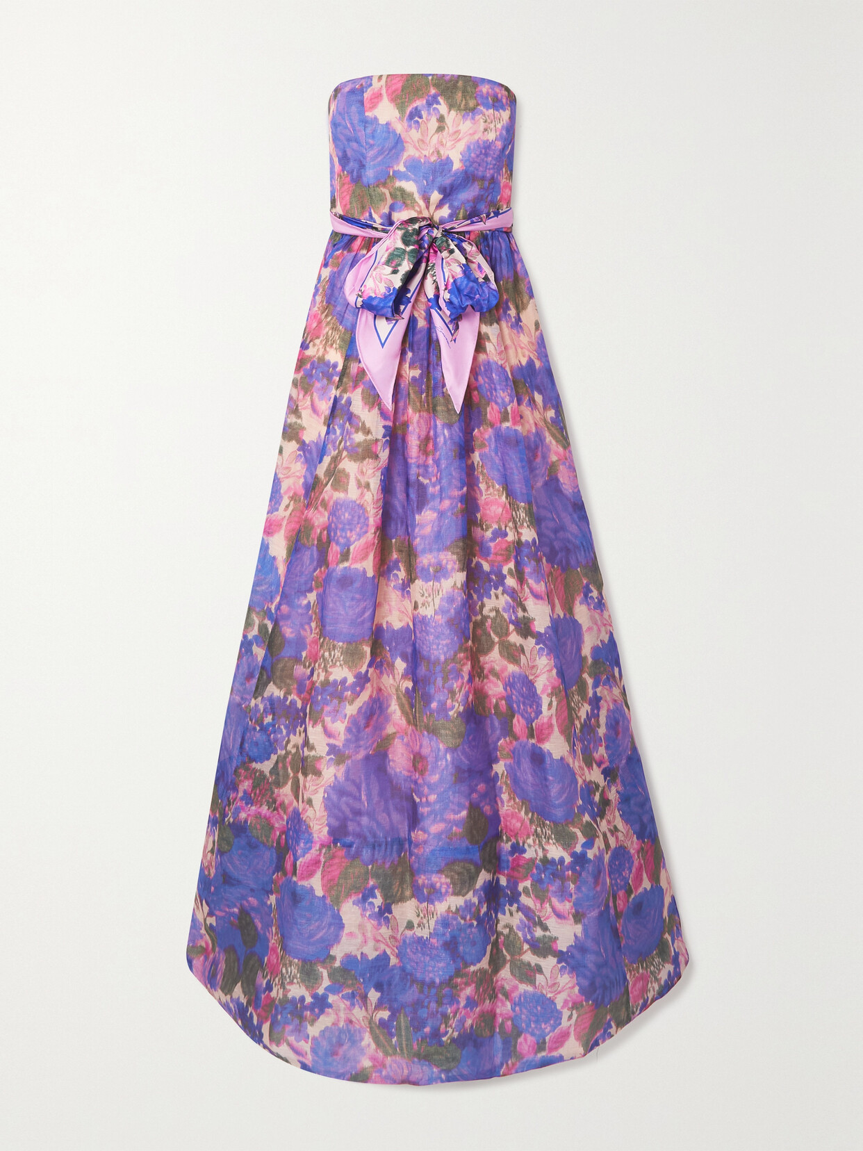 Zimmermann High Tide Belted Floral-print Linen And Silk-blend Midi Dress