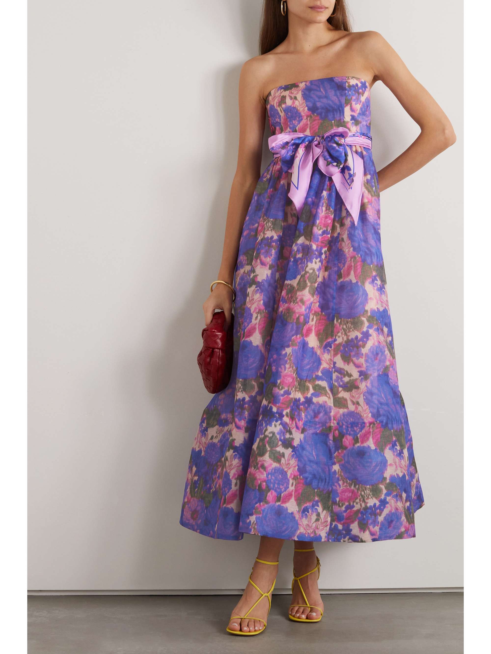 Zimmermann High Tide Belted Floral Print Linen And Silk Blend Midi Dress Net A Porter