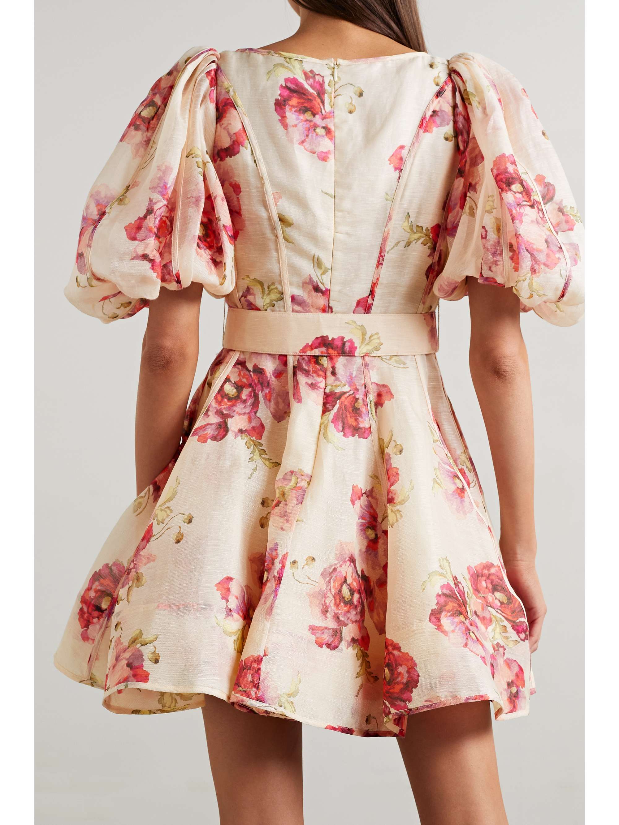 High Tide belted floral-print silk and linen-blend mini dress