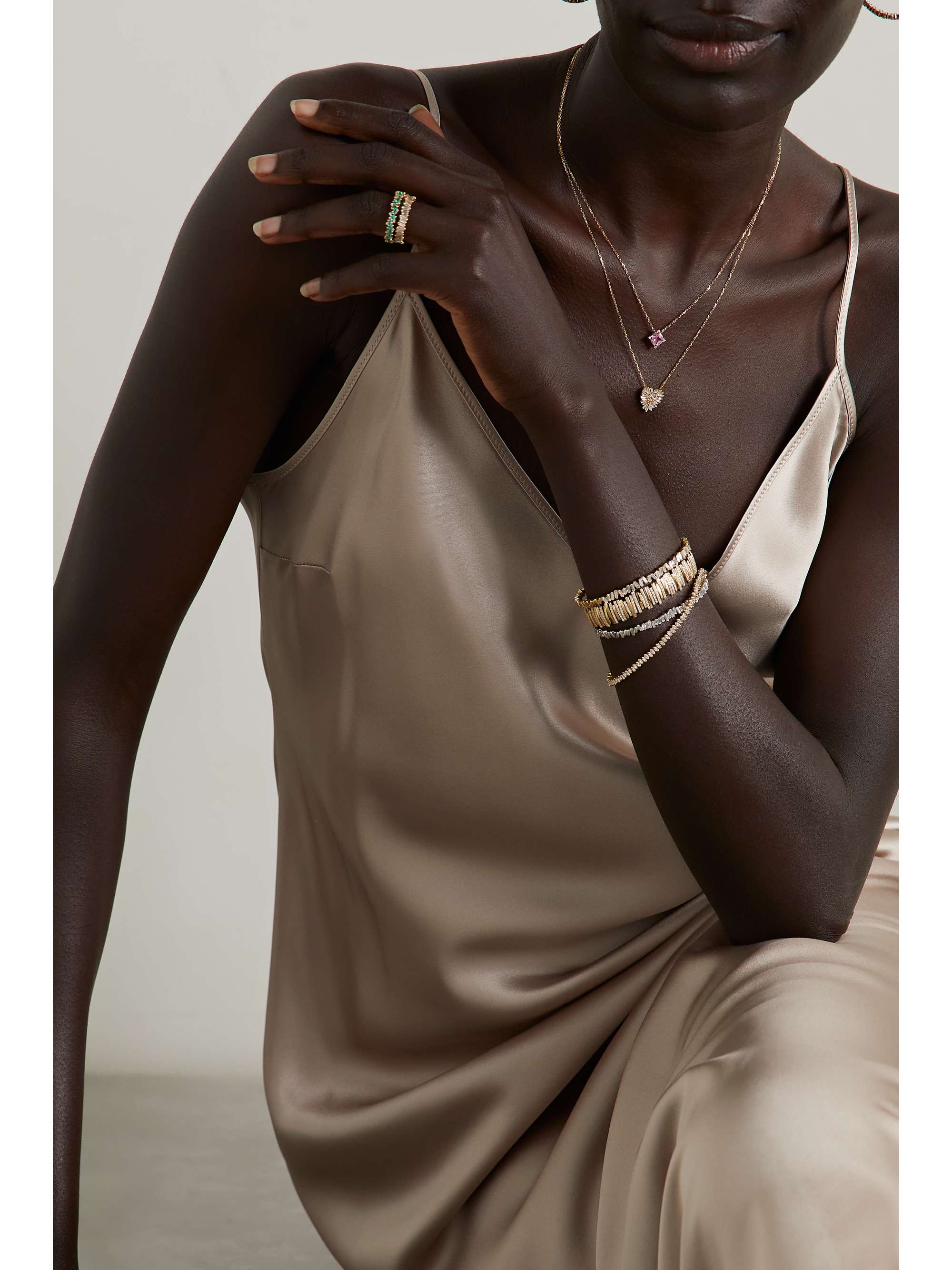 SUZANNE KALAN 18-karat rose gold, sapphire and diamond necklace
