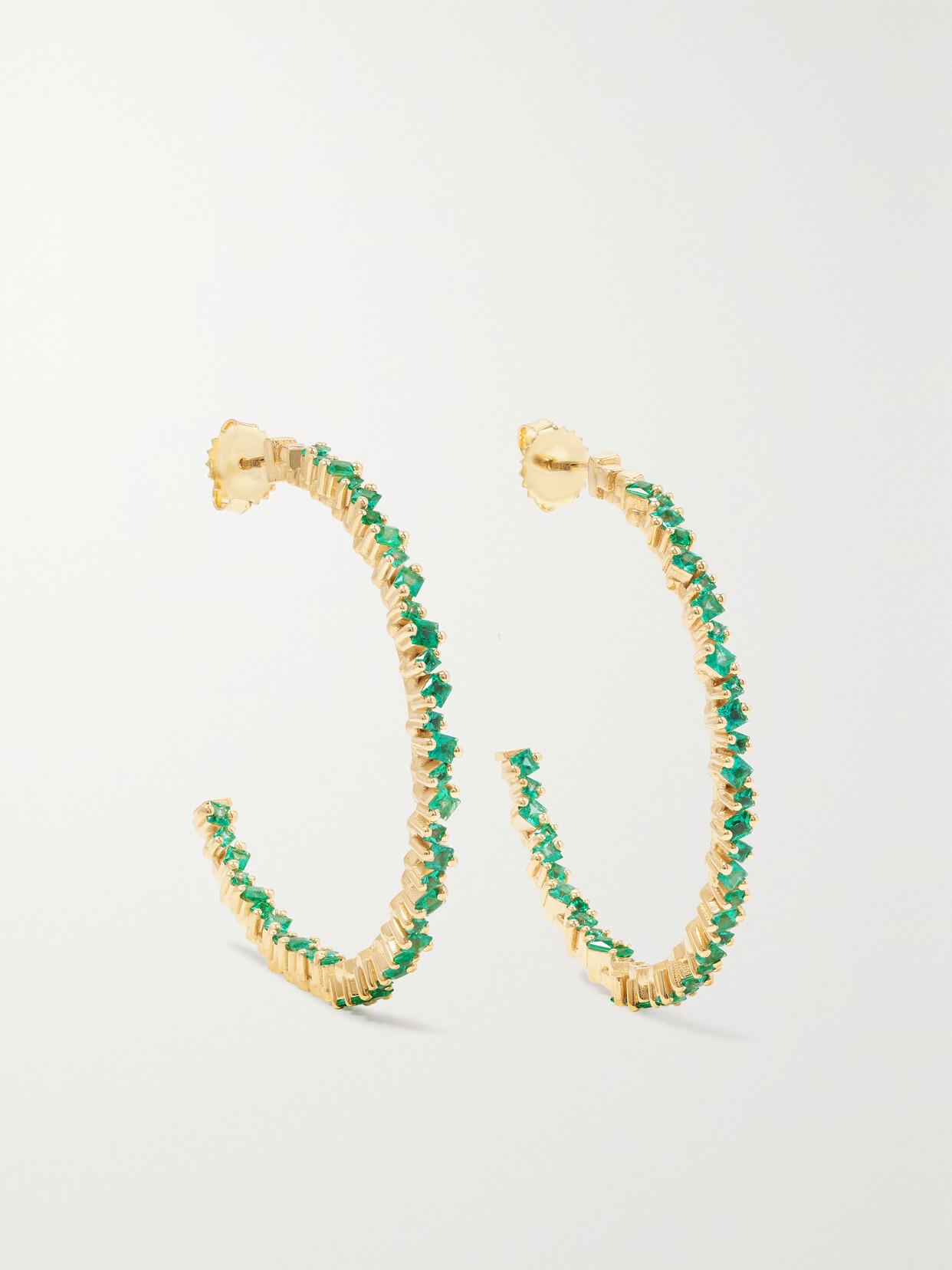 Suzanne Kalan 18-karat Gold Emerald Hoop Earrings