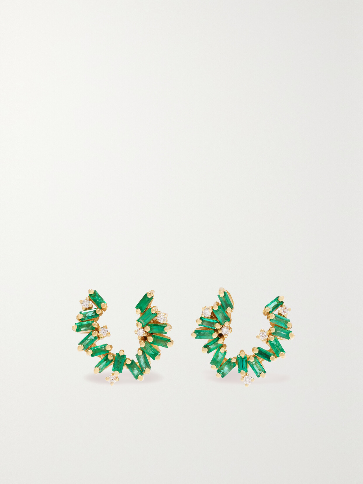 Suzanne Kalan 18-karat Gold, Emerald And Diamond Hoop Earrings