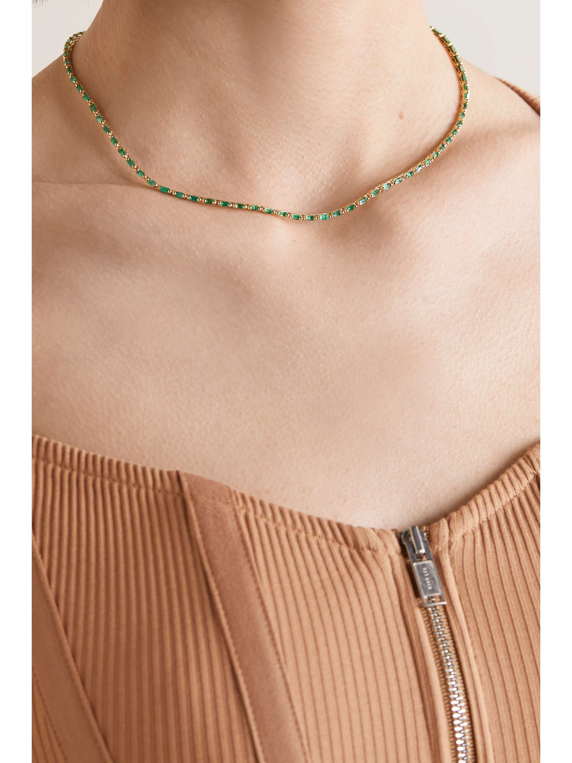 SUZANNE KALAN 18-karat gold emerald tennis necklace