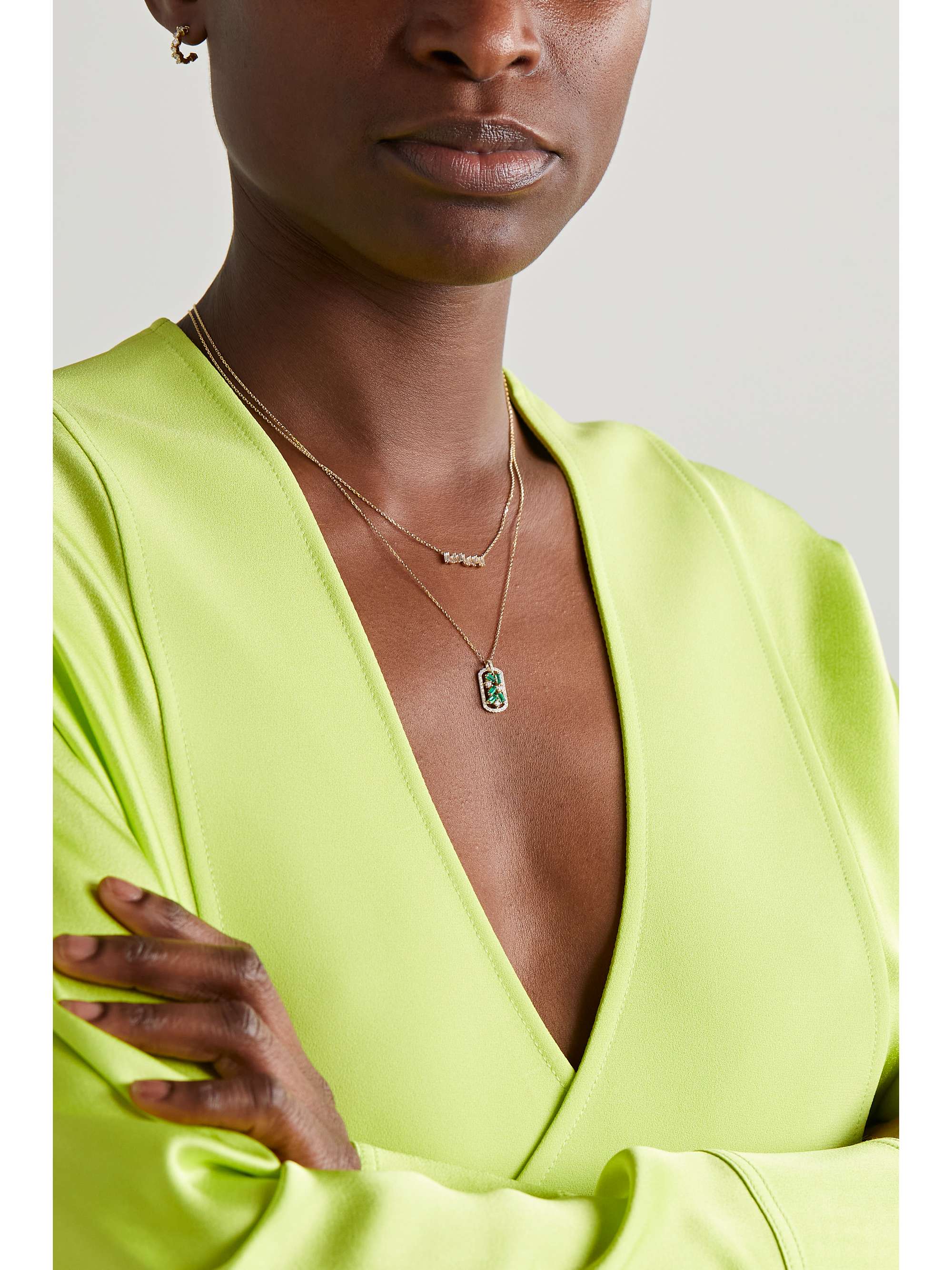 SUZANNE KALAN 18-karat gold, diamond and emerald necklace