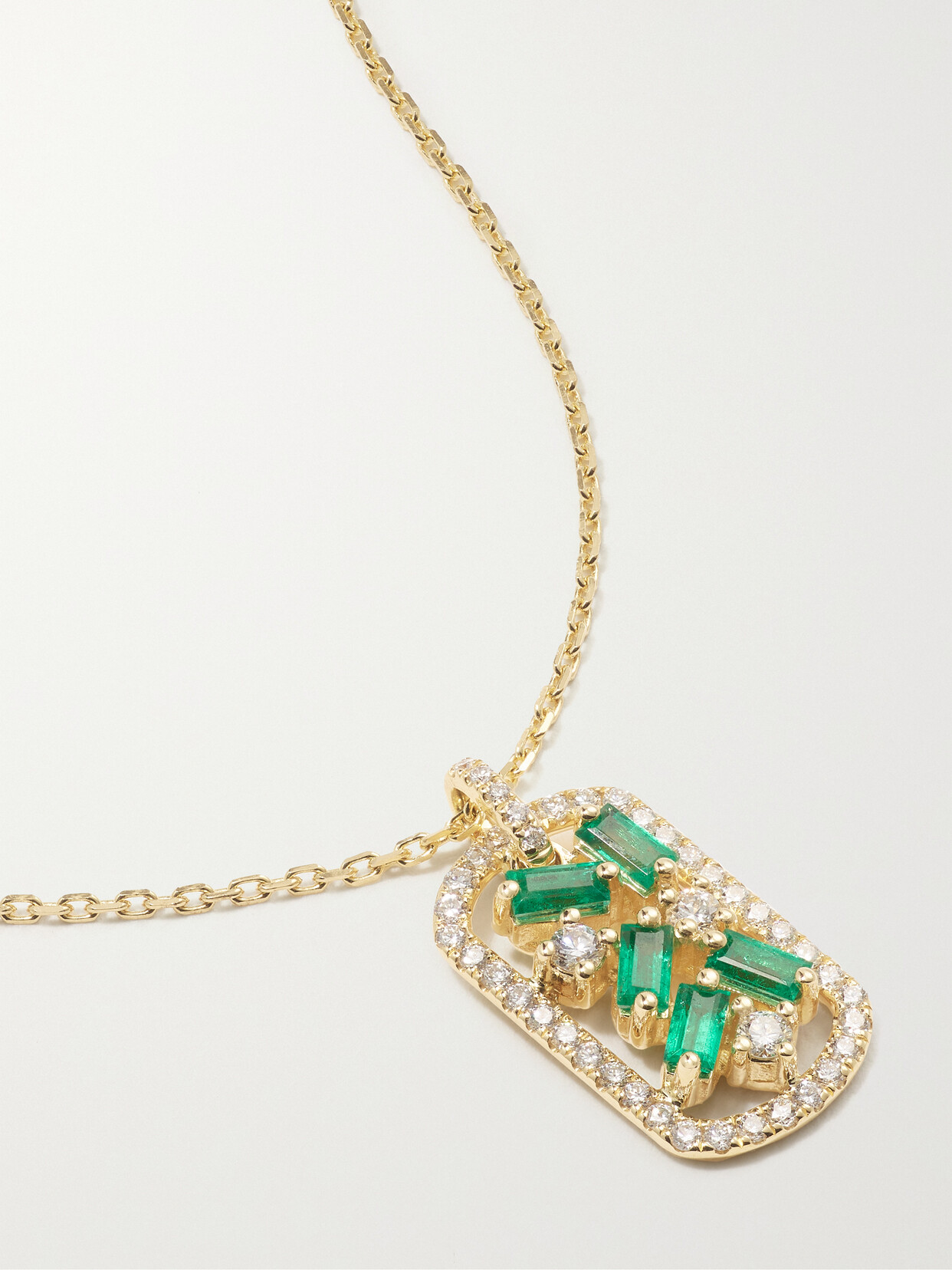 Suzanne Kalan 18-karat Gold, Diamond And Emerald Necklace In Green