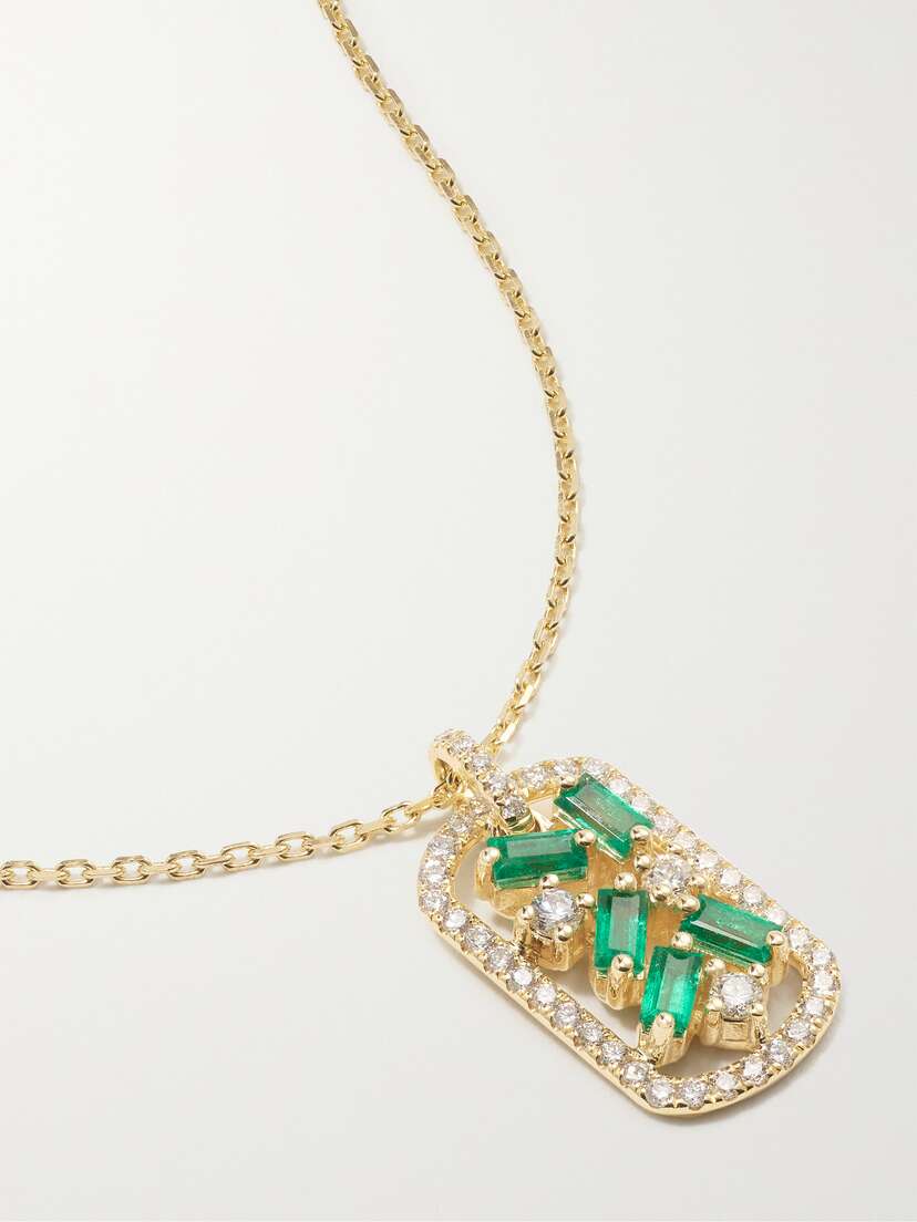 Suzanne Kalan 18-karat Gold, Diamond And Emerald Necklace