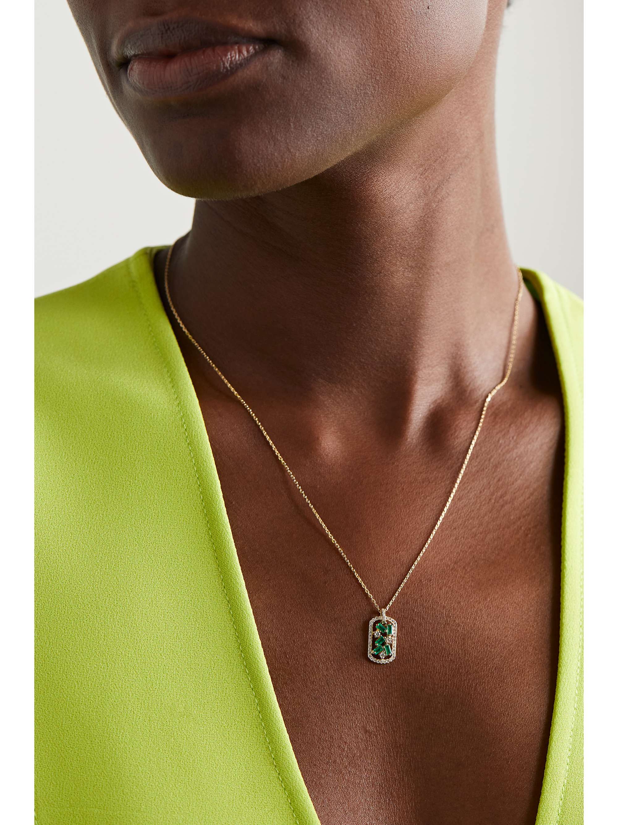 SUZANNE KALAN 18-karat gold, diamond and emerald necklace