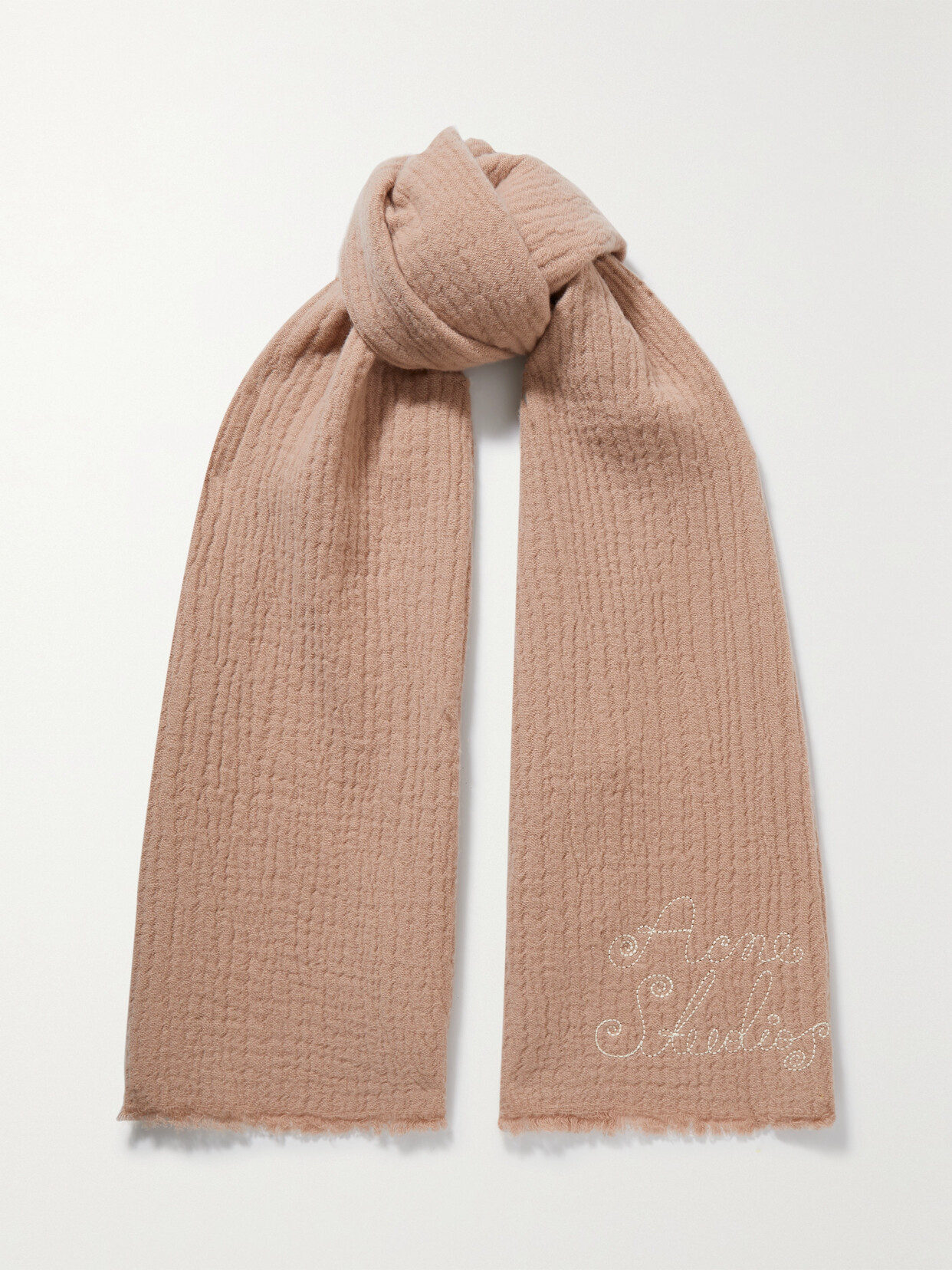 Acne Studios - Embroidered Fringed Wool-blend Scarf - Pink