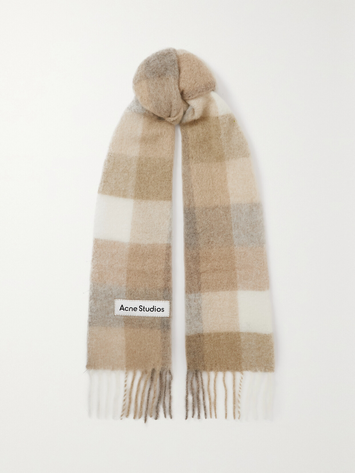 Acne Studios - Fringed Checked Knitted Scarf - Neutrals