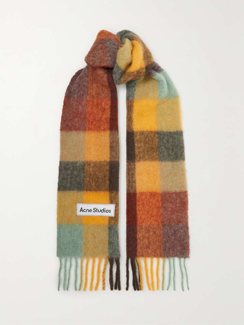 Acne Studios Fringed Checked Felt Scarf