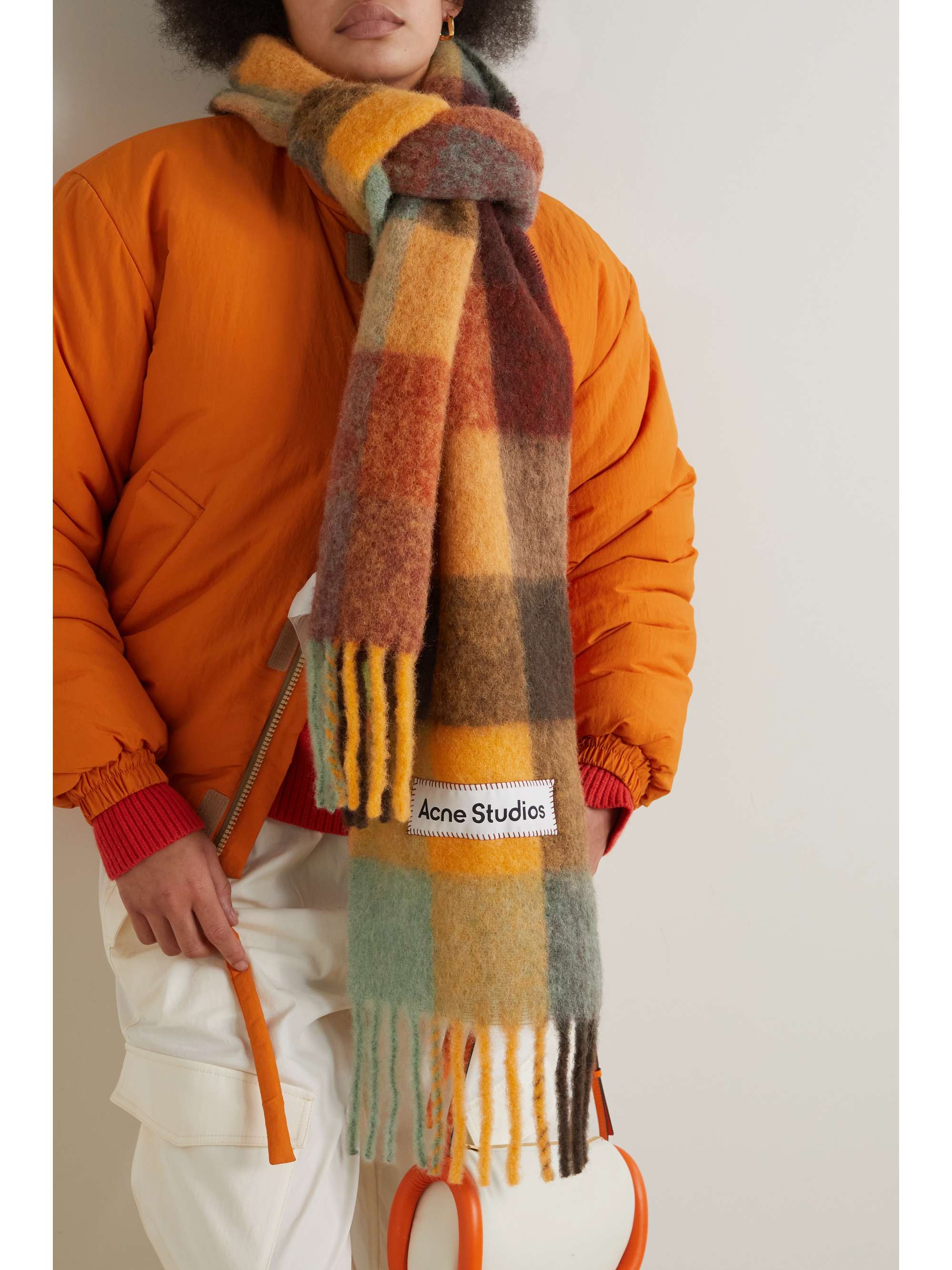 ACNE STUDIOS Vally fringed checked felt scarf | NET-A-PORTER