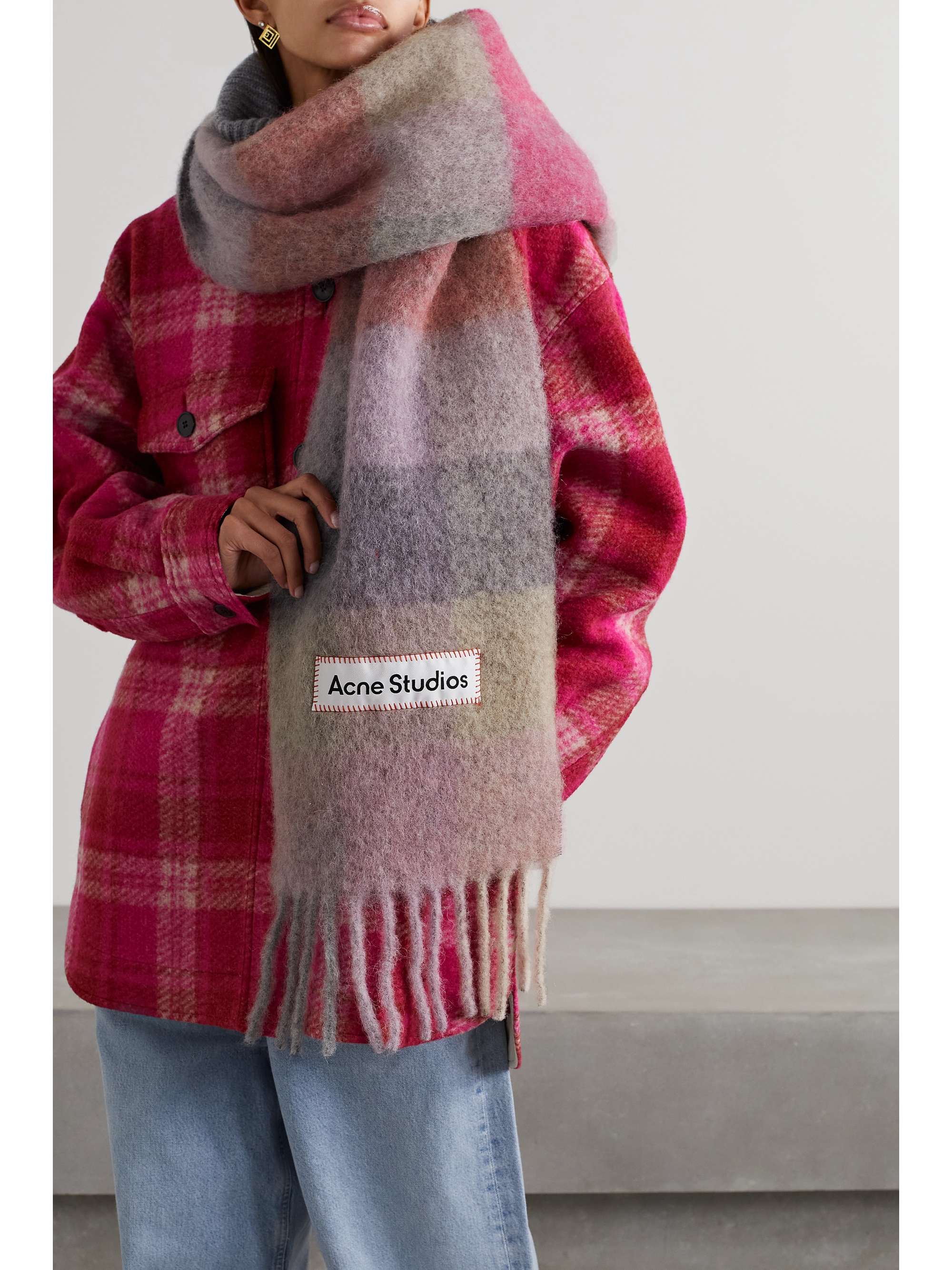ACNE STUDIOS Vally fringed striped knitted scarf | NET-A-PORTER