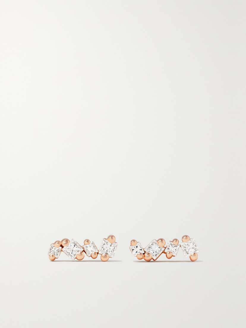 Suzanne Kalan 18-karat Rose Gold Diamond Earrings