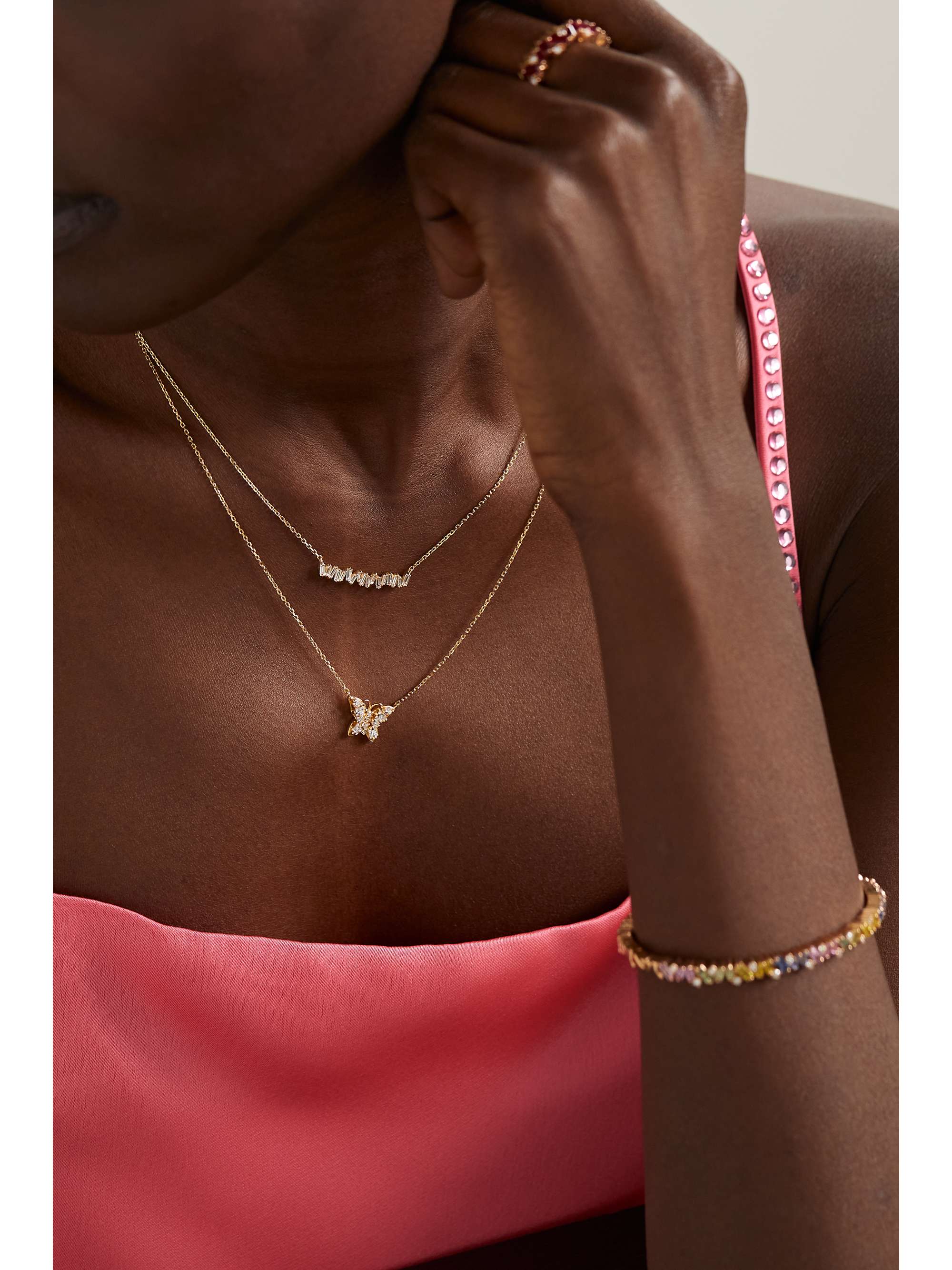 SUZANNE KALAN Mini Butterfly 18-karat gold diamond necklace