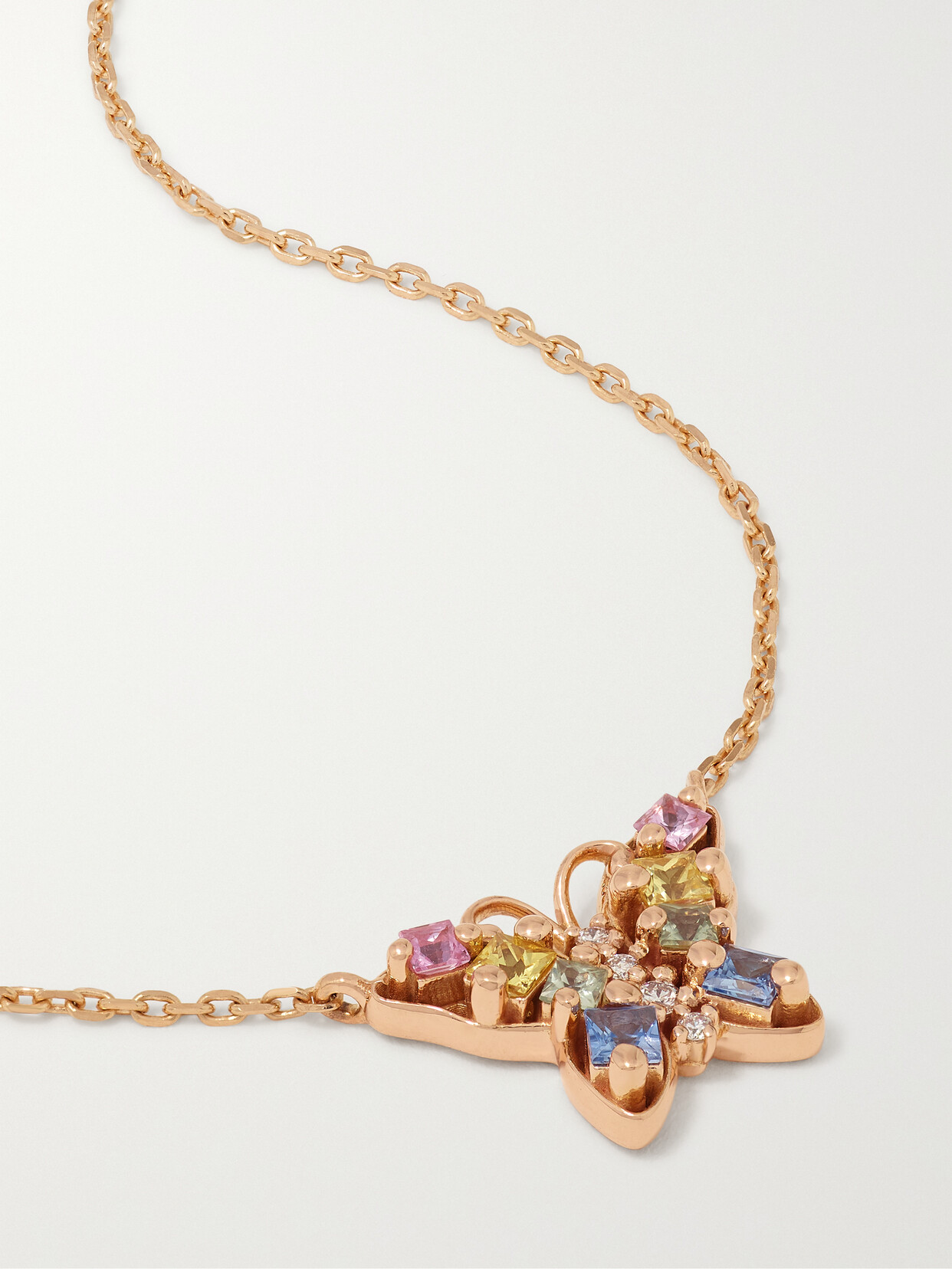 Suzanne Kalan Mini Butterfly 18-karat Rose Gold, Sapphire And Diamond Necklace