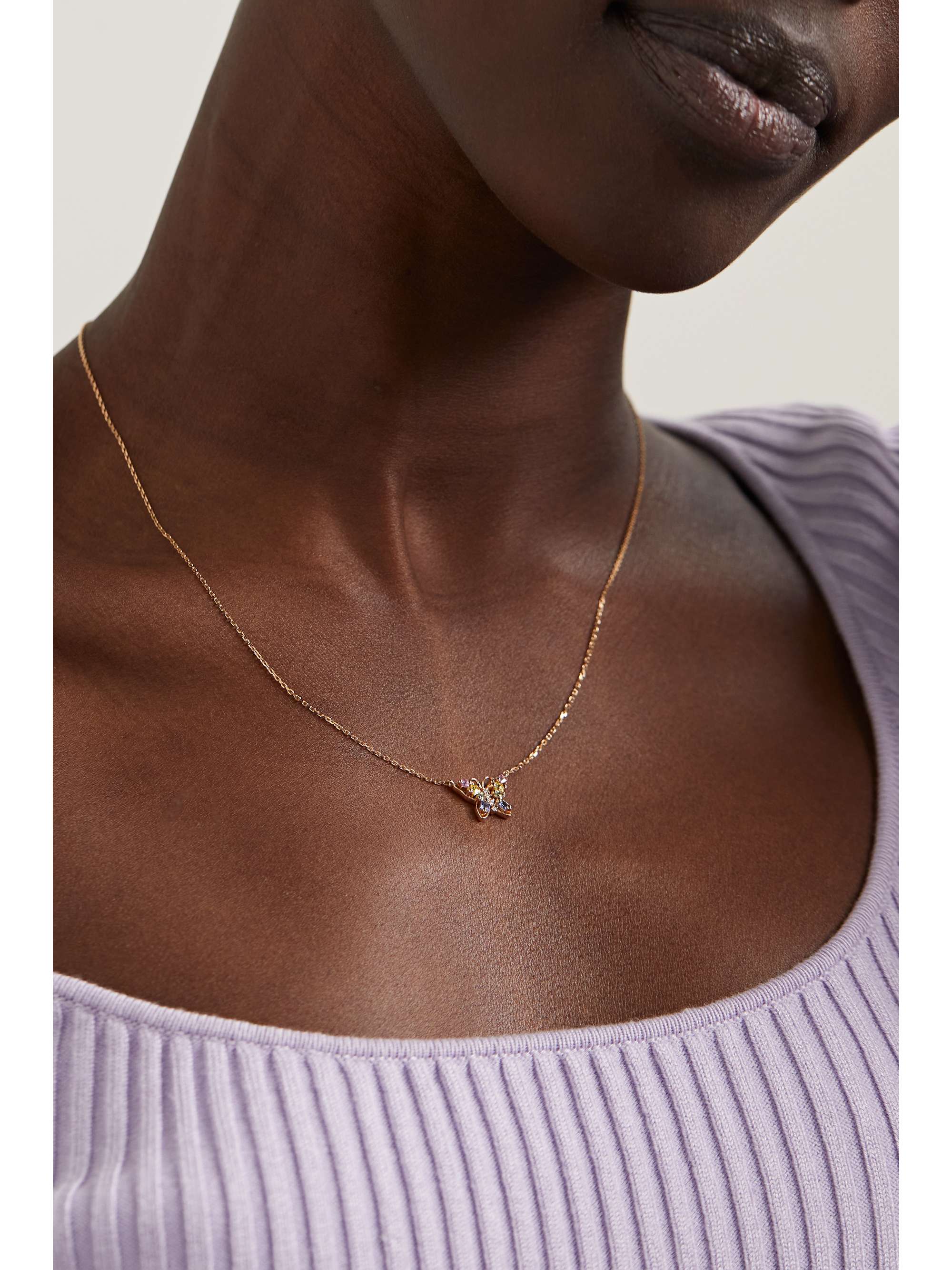 SUZANNE KALAN Mini Butterfly 18-karat rose gold, sapphire and diamond necklace