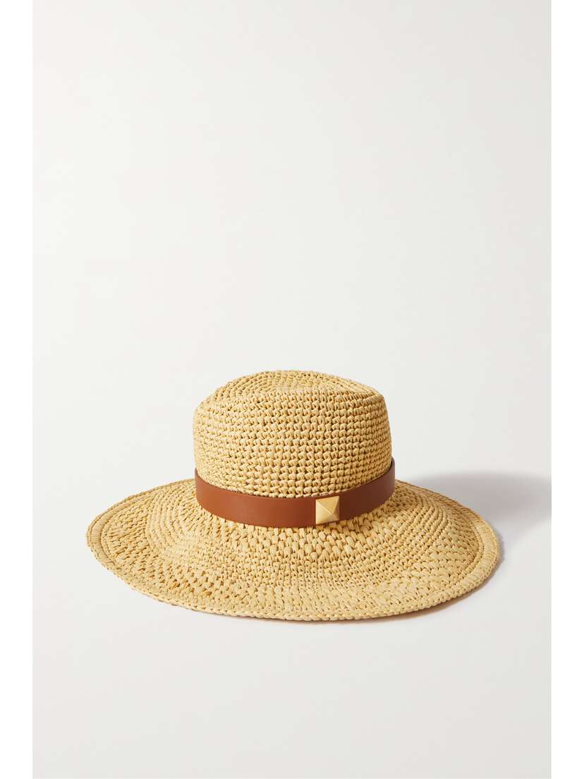 Valentino Garavani Roman Stud eather-trimmed Straw Fedora