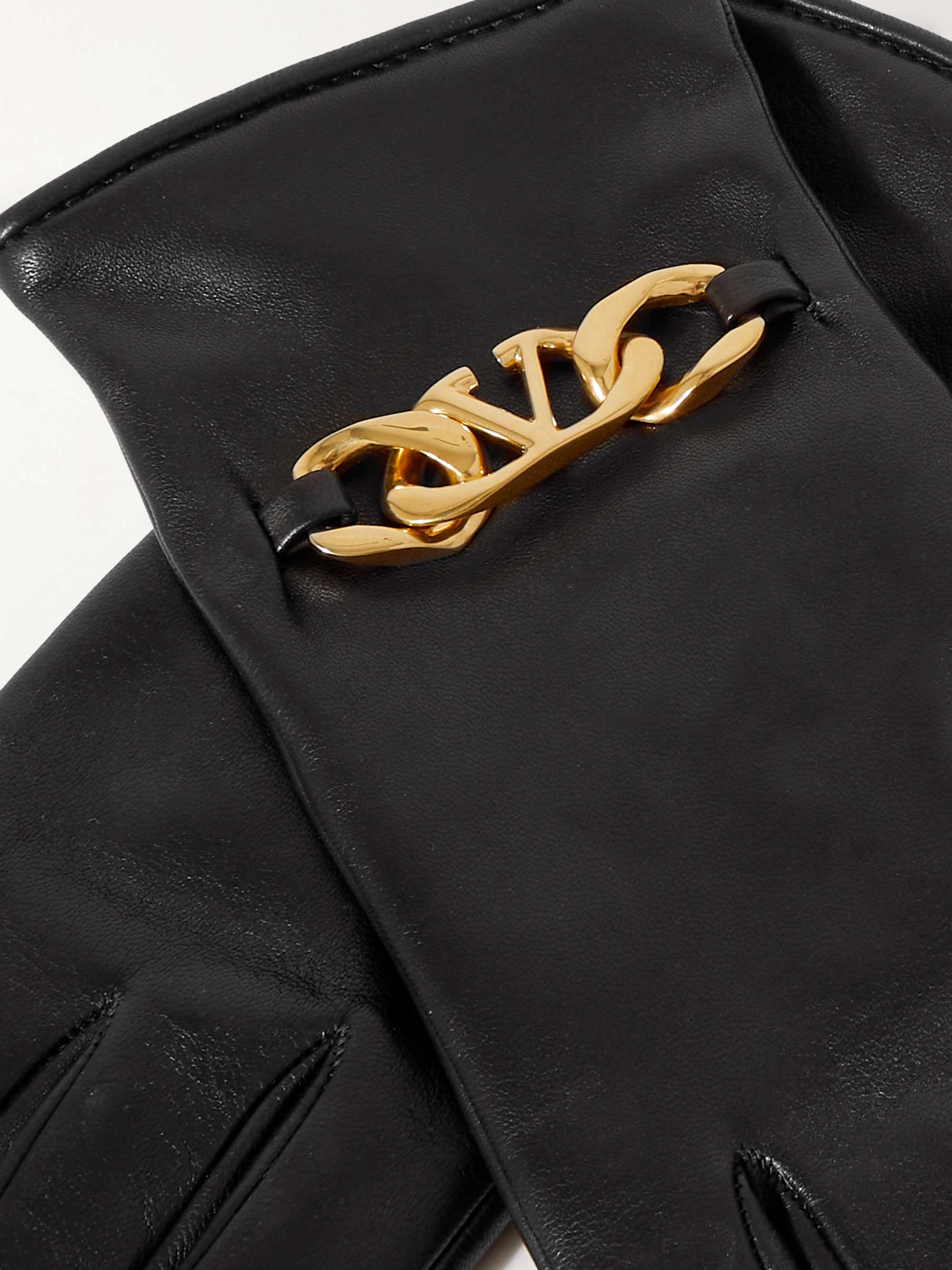 VALENTINO GARAVANI Valentino Garavani VLOGO chain-embellished leather gloves