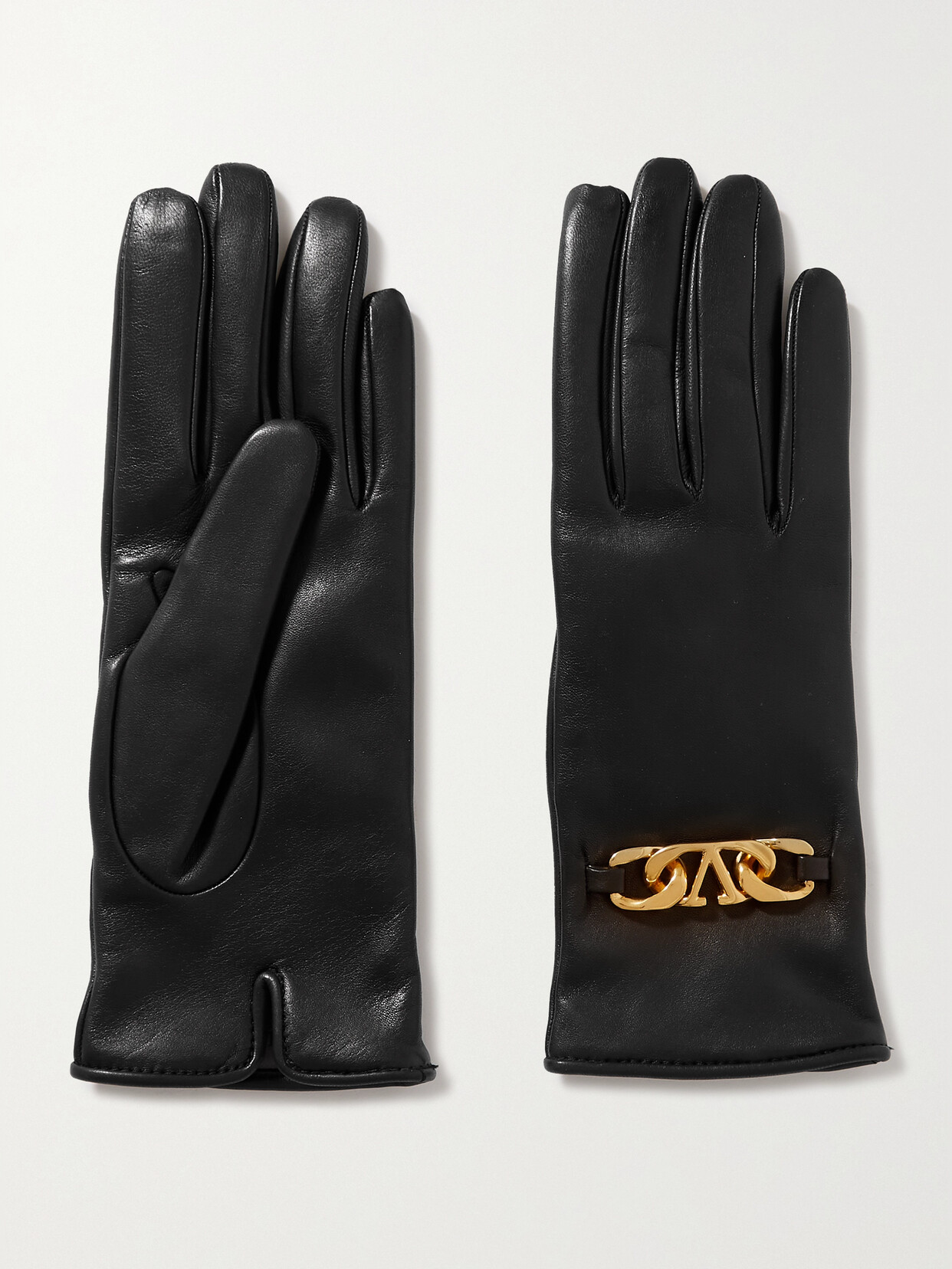 Valentino Garavani Vlogo Chain-embellished Leather Gloves - Black